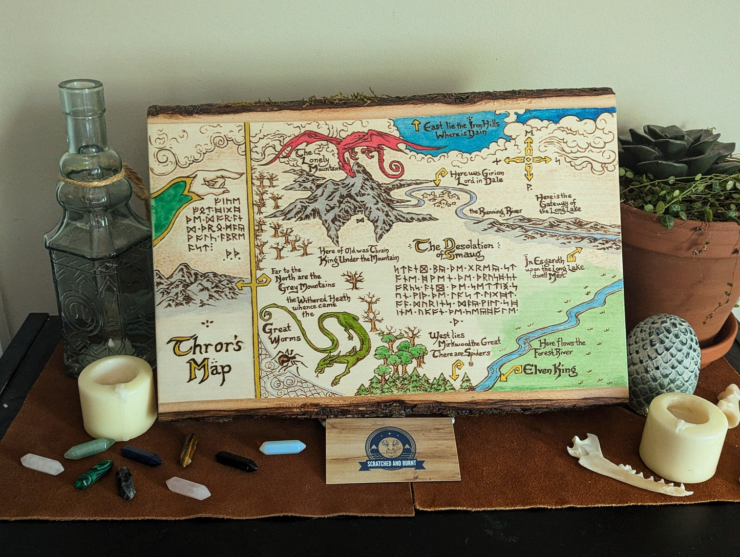 'Thror's Map' The Hobbit Map, Pyrography, Watercolors Desk/Wall Art