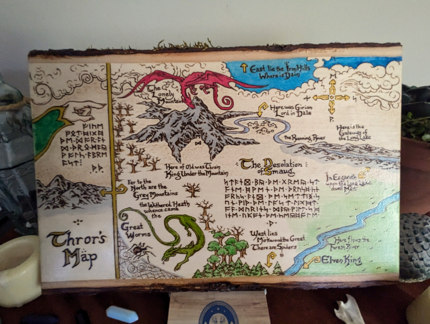 'Thror's Map' The Hobbit Map, Pyrography, Watercolors Desk/Wall Art