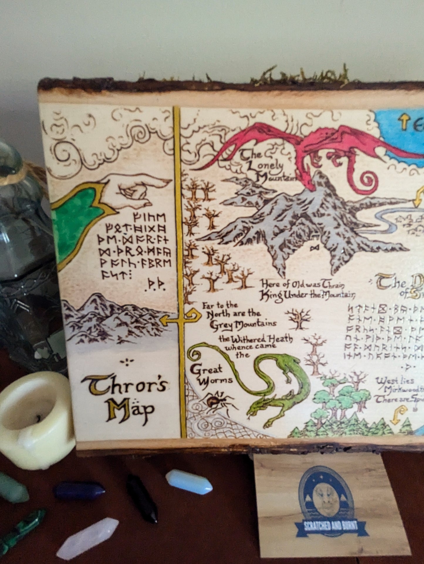 'Thror's Map' The Hobbit Map, Pyrography, Watercolors Desk/Wall Art