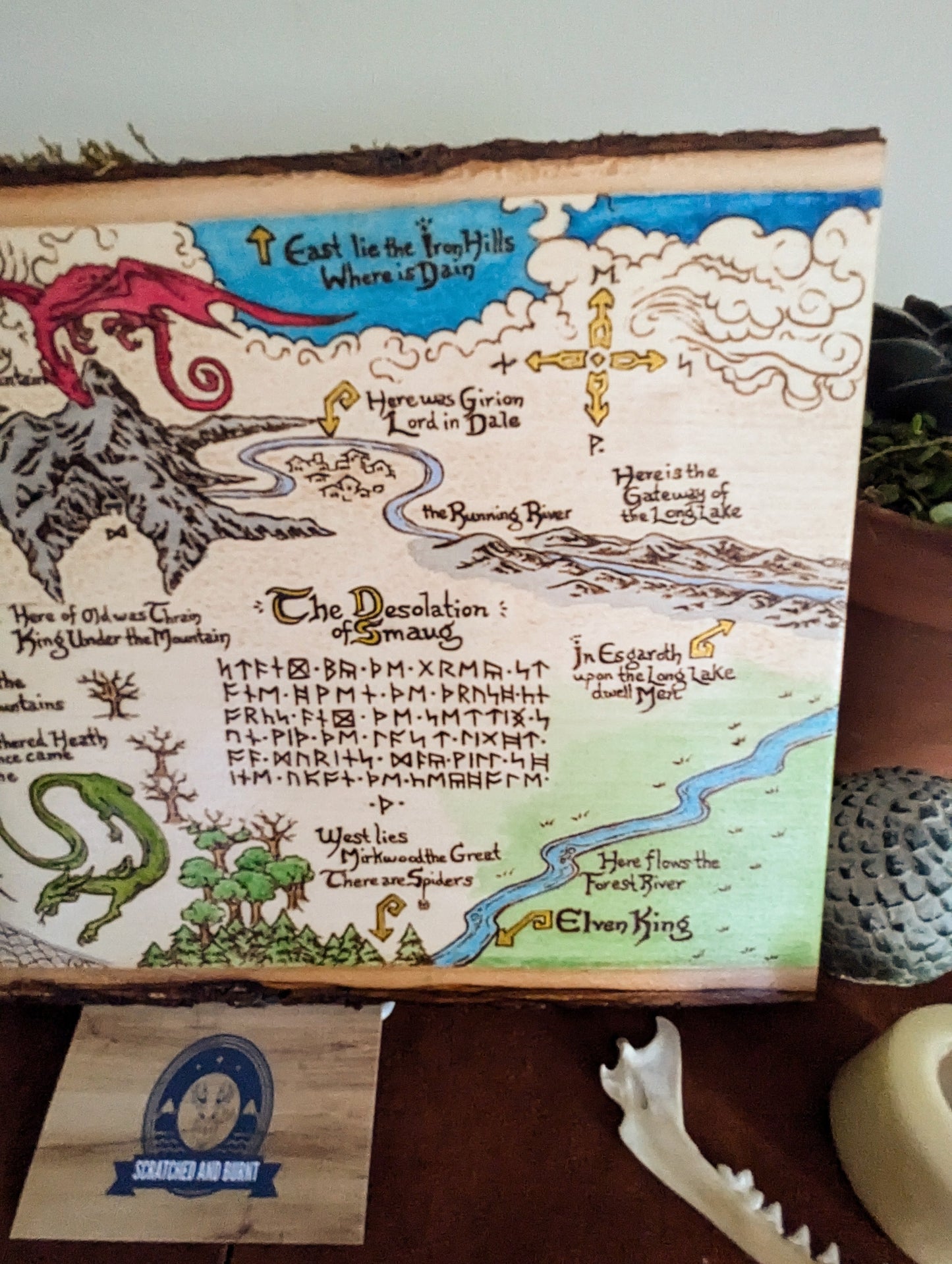 'Thror's Map' The Hobbit Map, Pyrography, Watercolors Desk/Wall Art