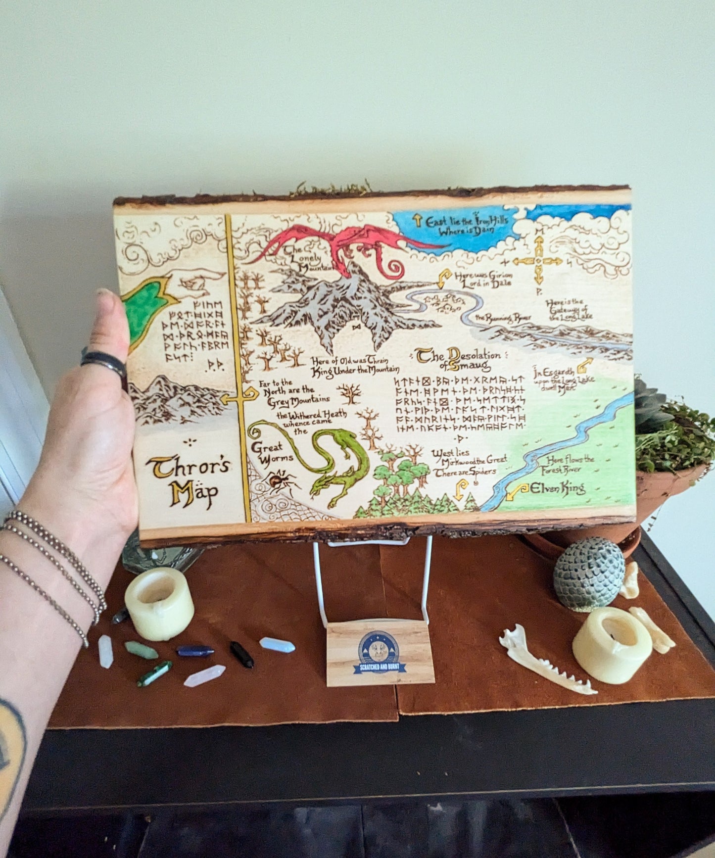 'Thror's Map' The Hobbit Map, Pyrography, Watercolors Desk/Wall Art