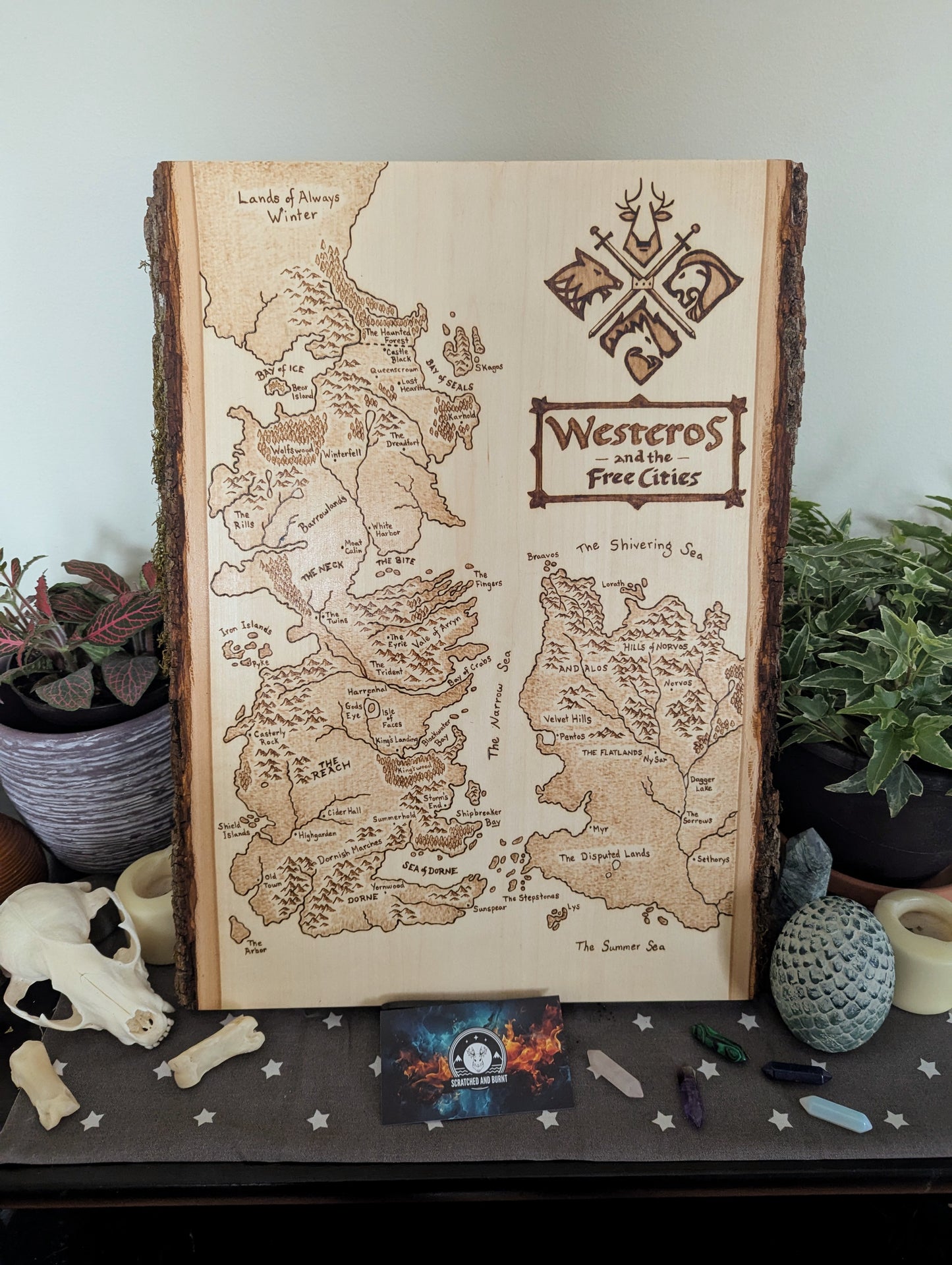 'Westeros and the Free Cities', Game of Thrones Pyrography Map Desk/Wall Art