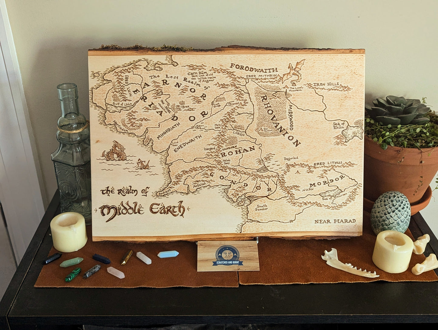 'The Realm of Middle Earth' Map, Pyrography Map Desk/Wall Art Large