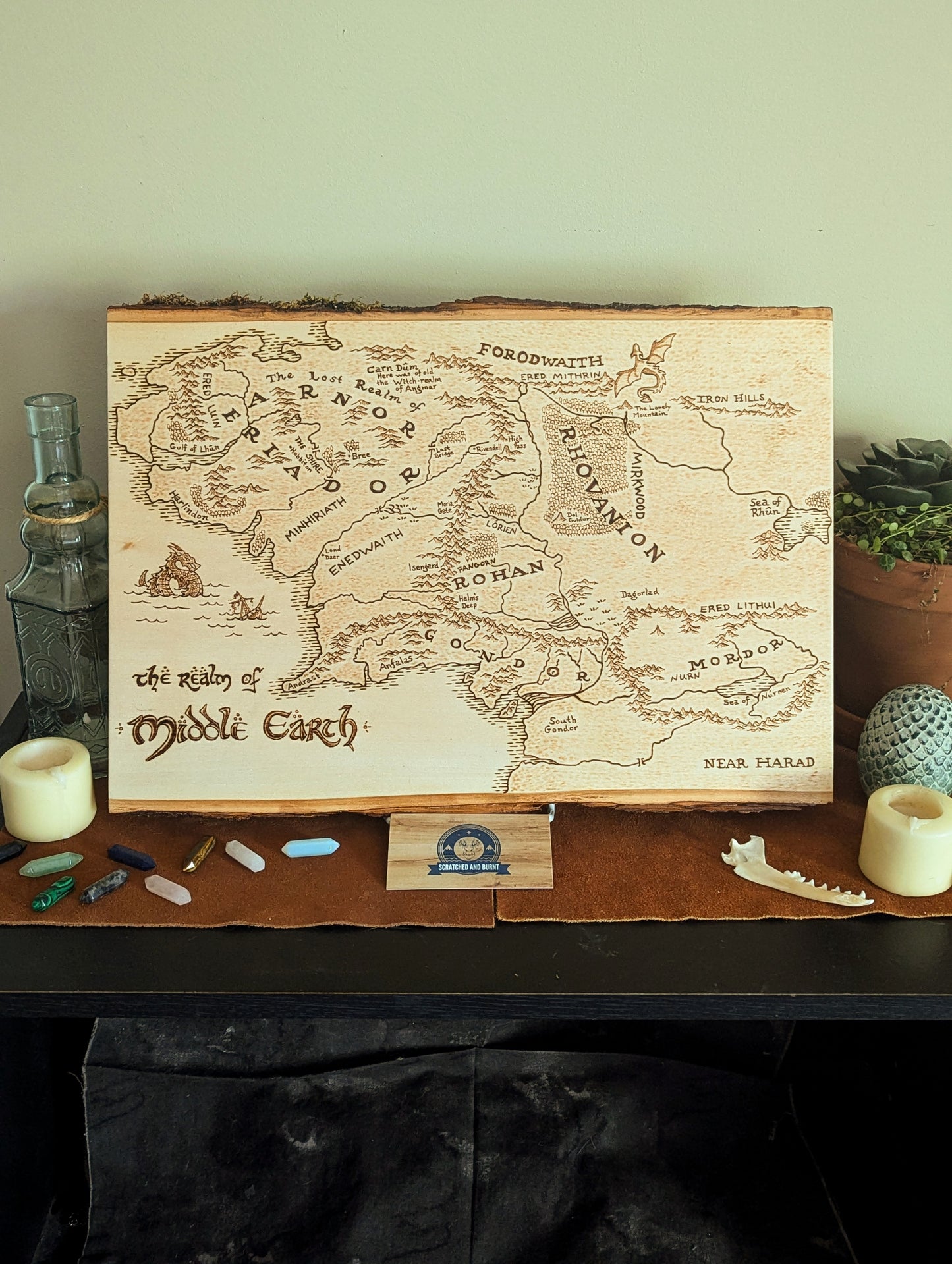 'The Realm of Middle Earth' Map, Pyrography Map Desk/Wall Art Large
