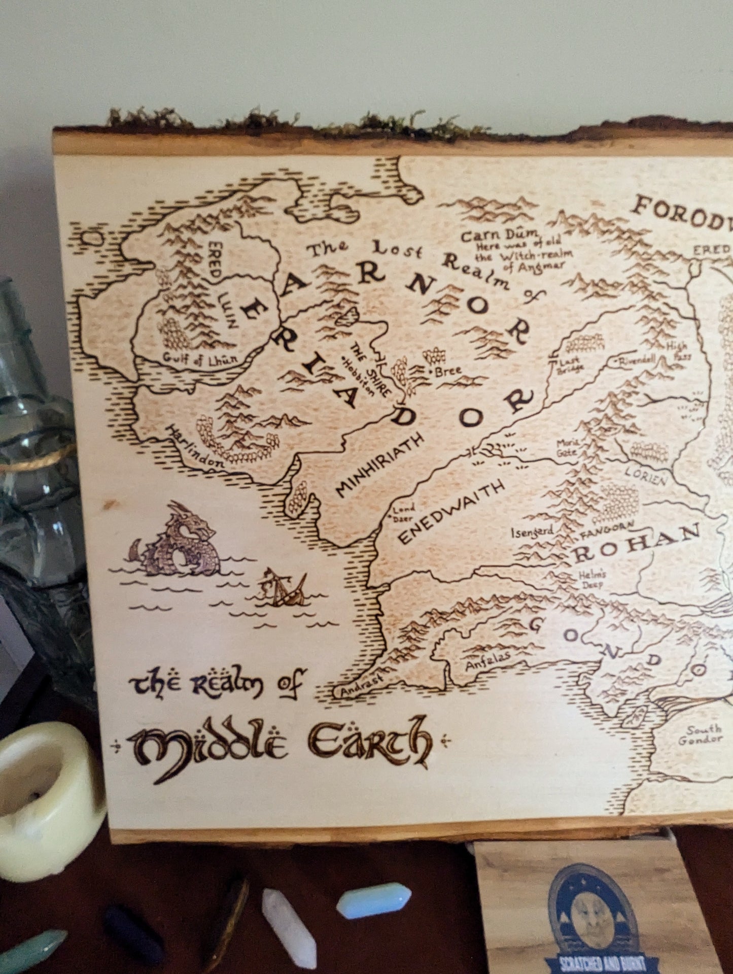 'The Realm of Middle Earth' Map, Pyrography Map Desk/Wall Art Large