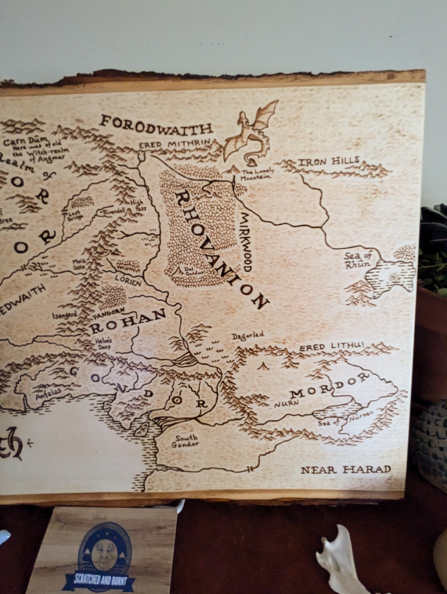 'The Realm of Middle Earth' Map, Pyrography Map Desk/Wall Art Large