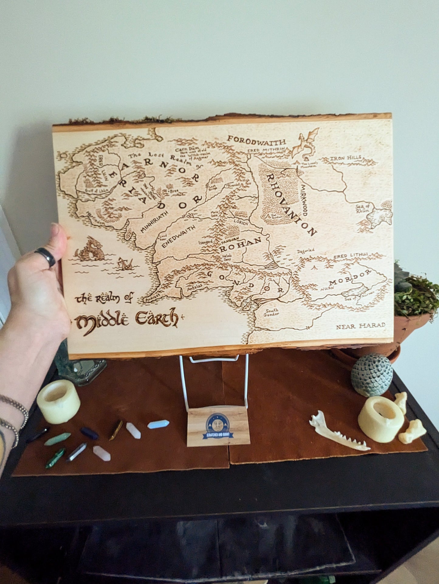 'The Realm of Middle Earth' Map, Pyrography Map Desk/Wall Art Large