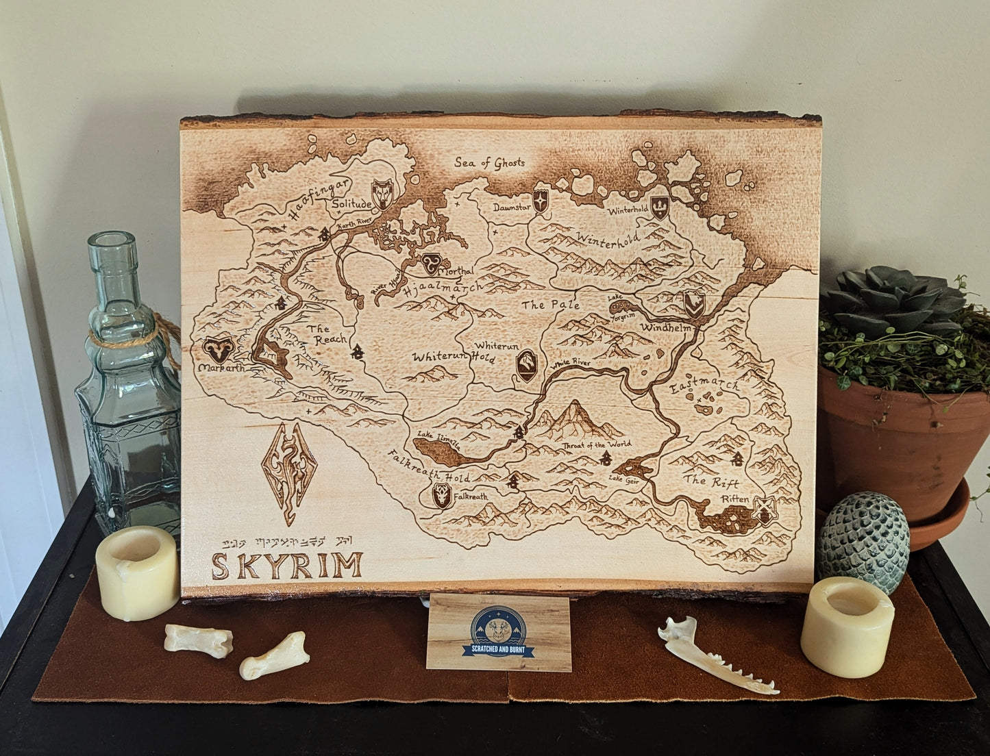 'Province of Skyrim,' Pyrography Map Desk/Wall Art Large