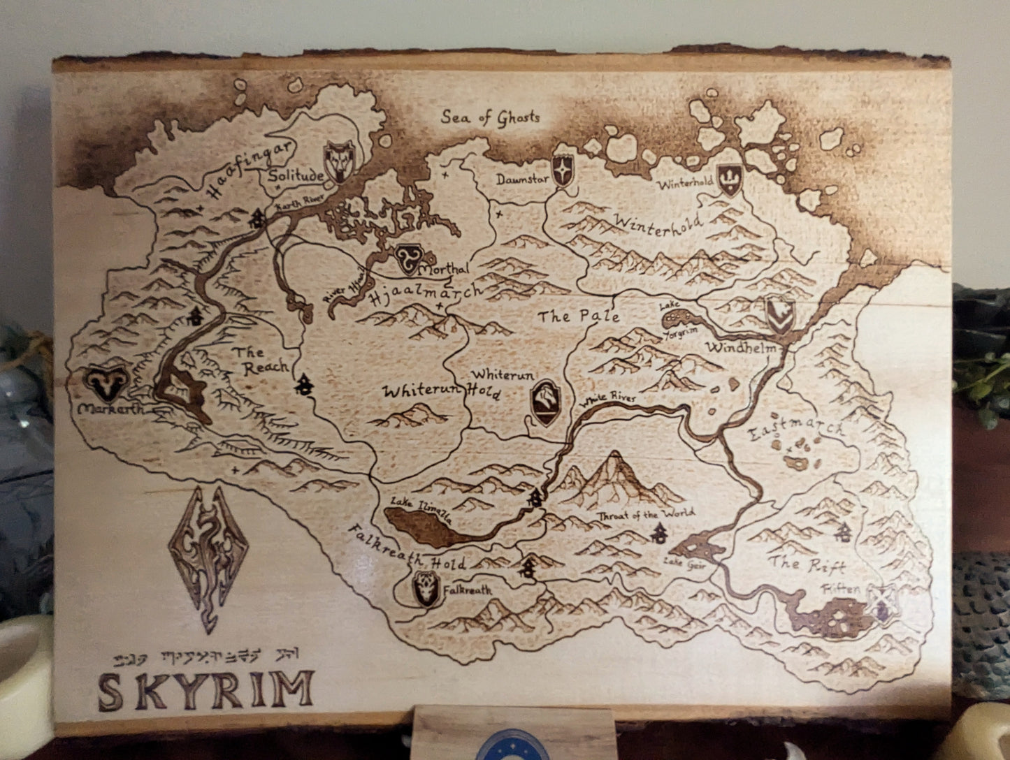 'Province of Skyrim,' Pyrography Map Desk/Wall Art Large