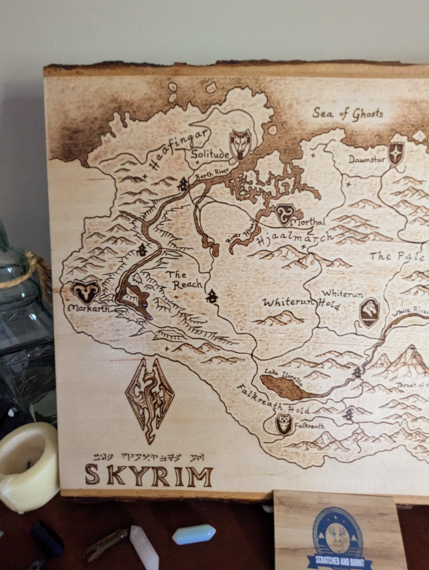 'Province of Skyrim,' Pyrography Map Desk/Wall Art Large