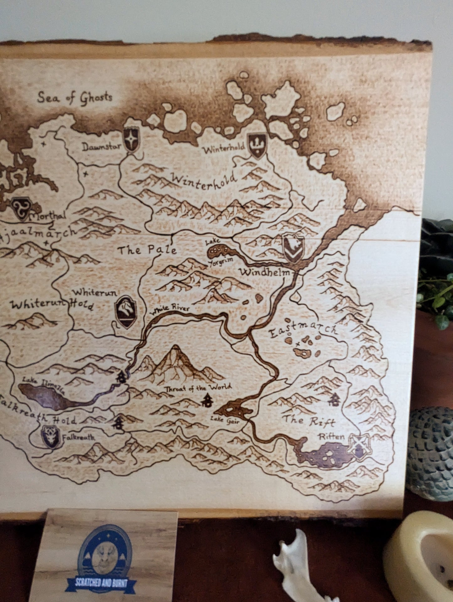 'Province of Skyrim,' Pyrography Map Desk/Wall Art Large