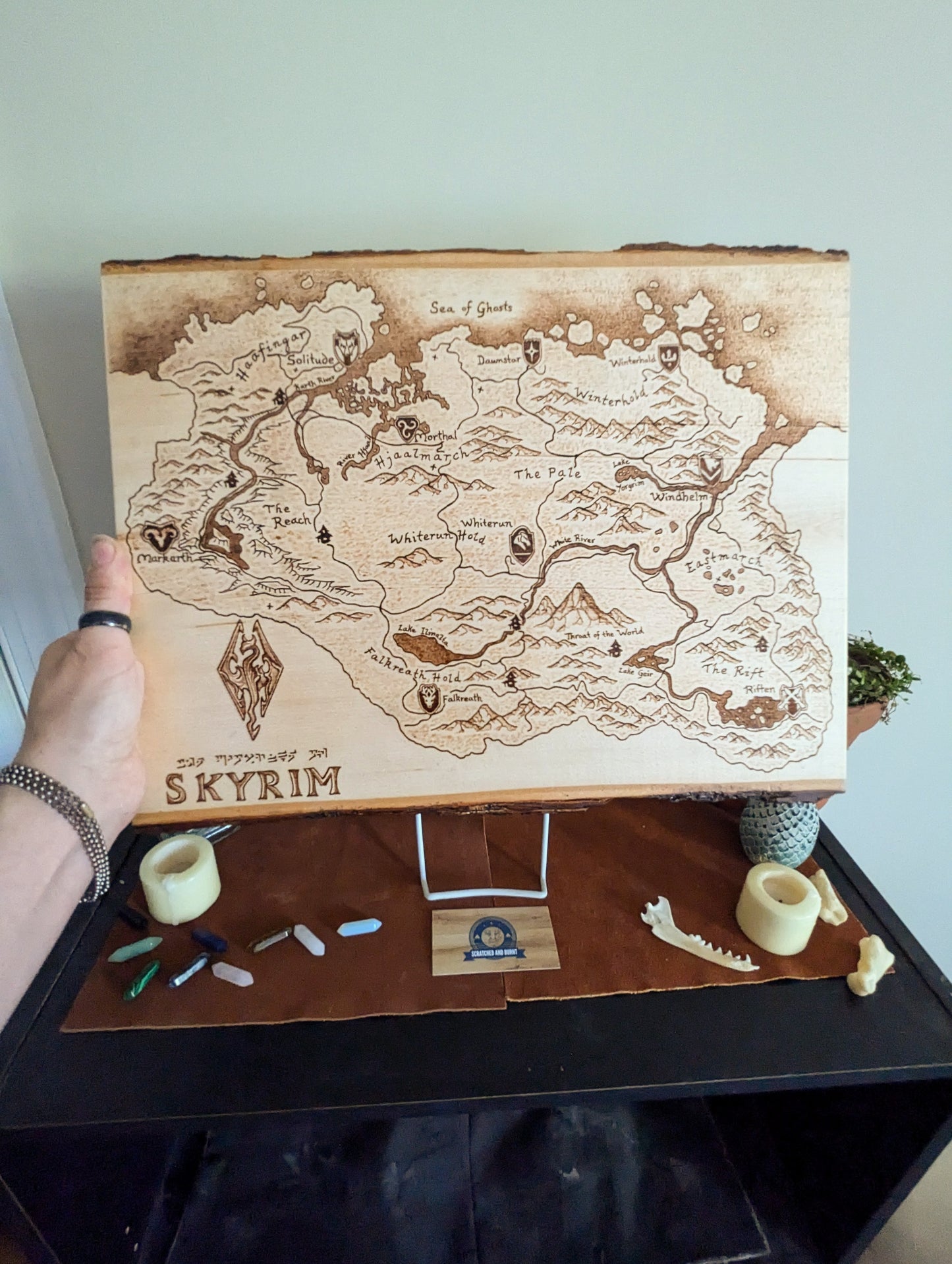 'Province of Skyrim,' Pyrography Map Desk/Wall Art Large