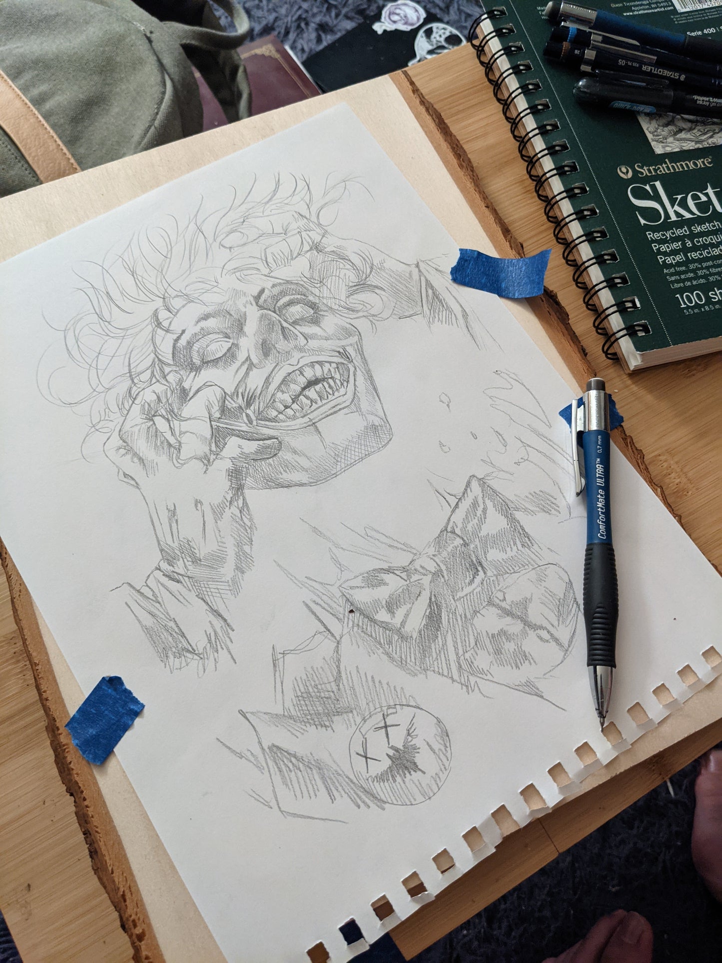 Laughing Joker, Custom Piece, Pyrography with Colored Accents on Basswood