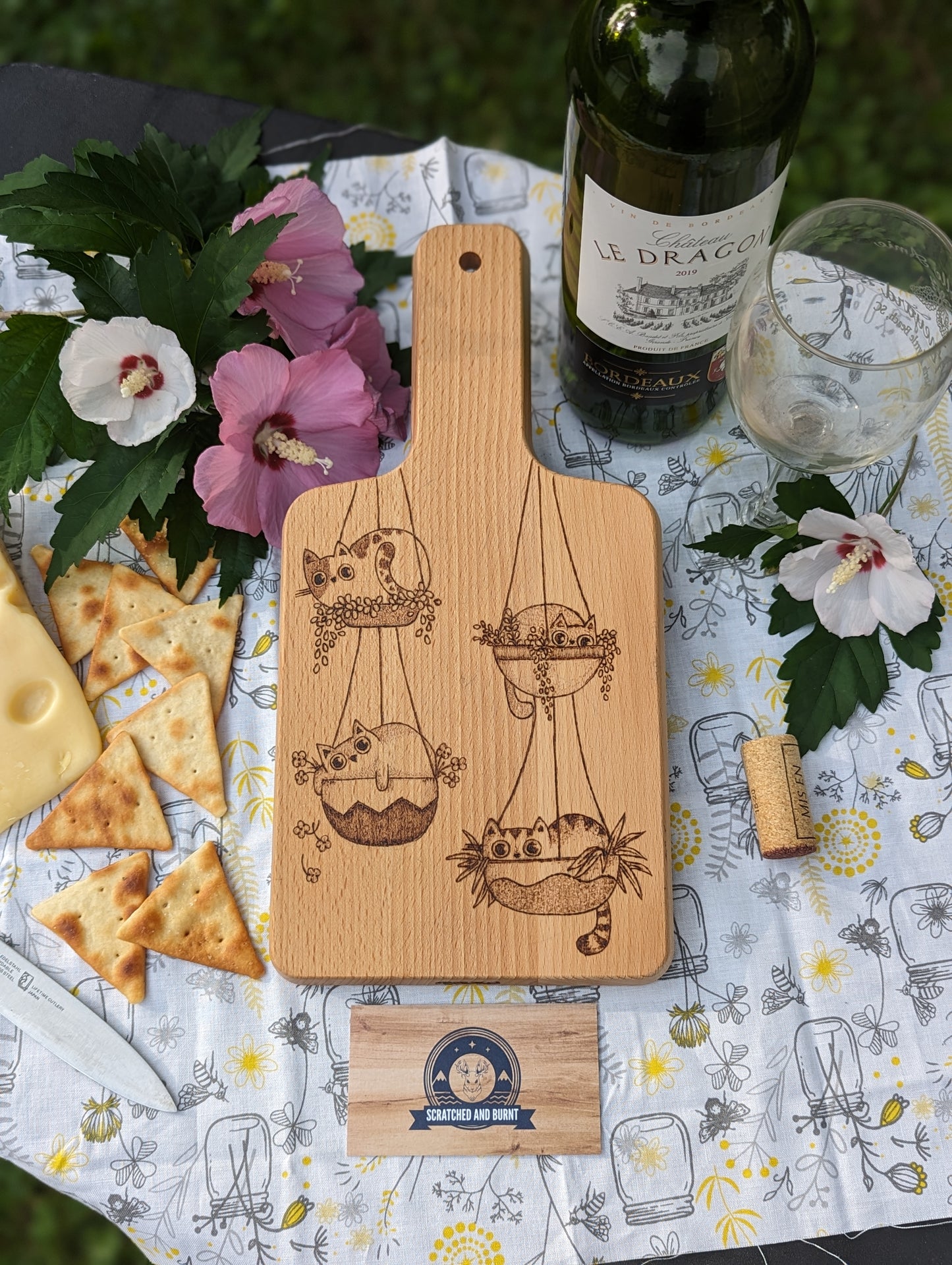 Cats in Plants Wooden Cutting Board Art