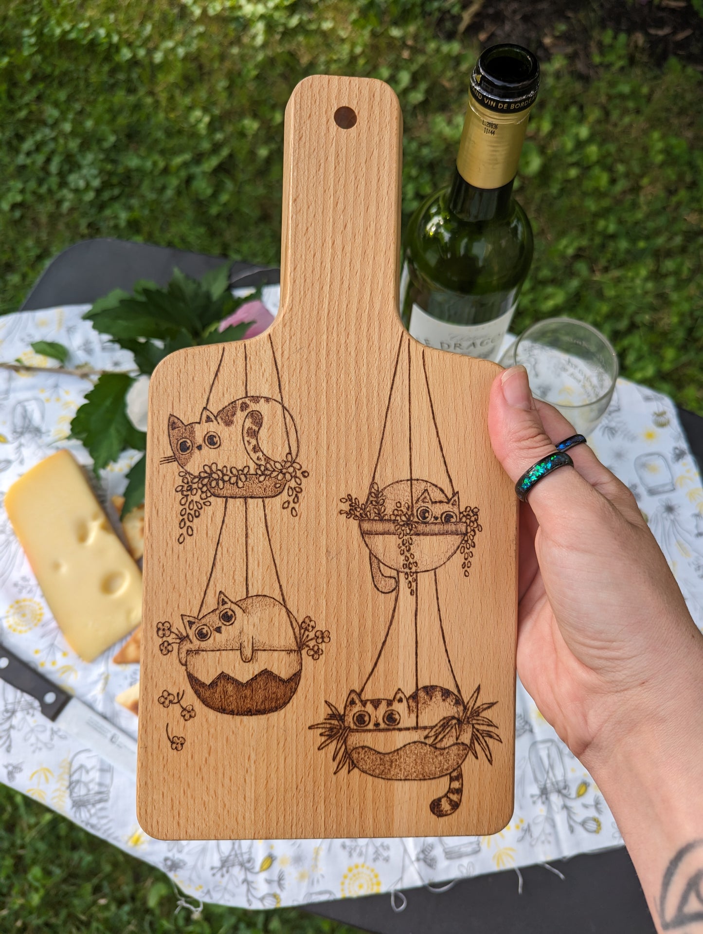 Cats in Plants Wooden Cutting Board Art