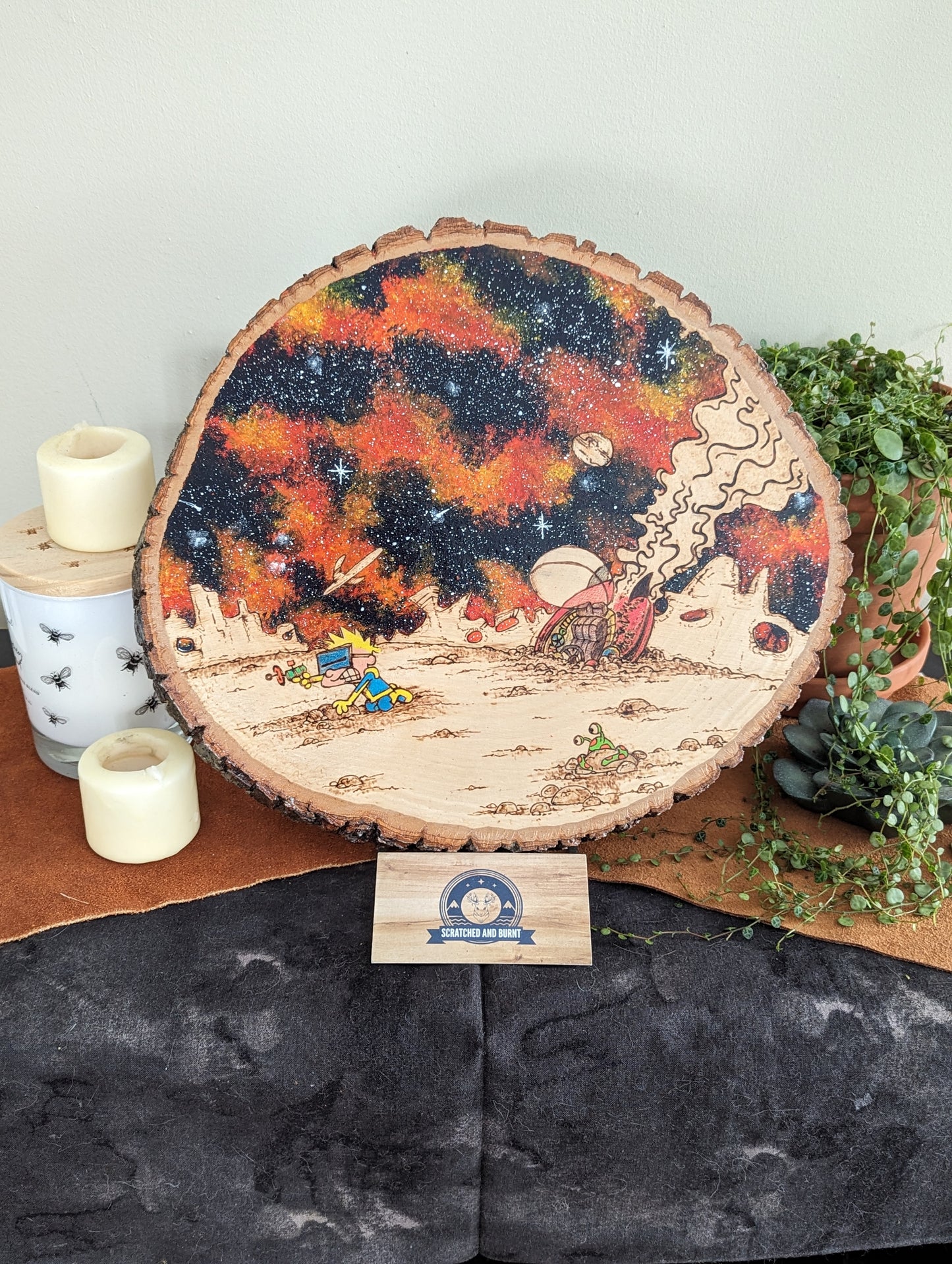 Calvin and Hobbes 'Space Man Spiff' Pyrography on Wood Canvas