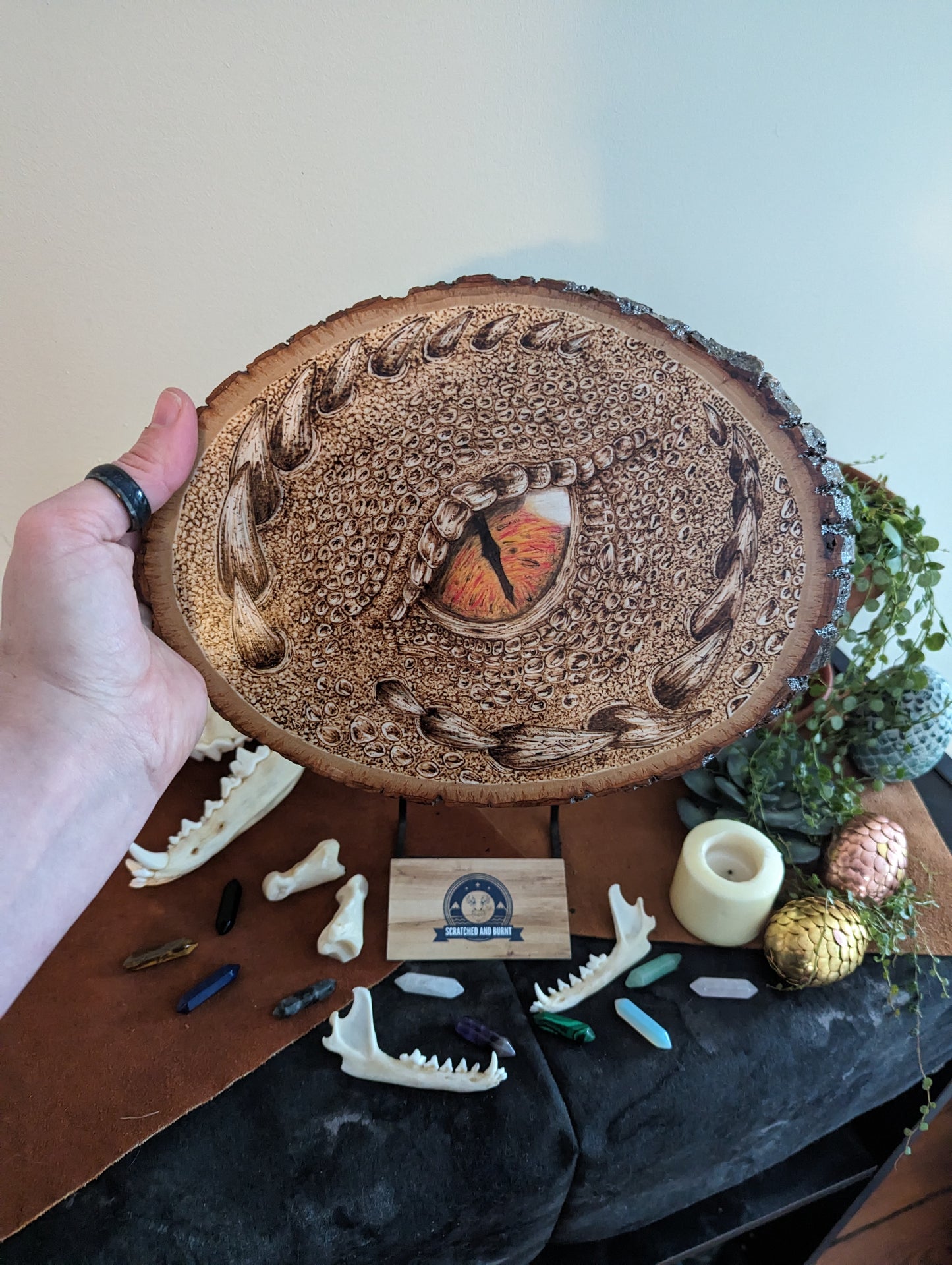 'Dragon's Eye' Pyrography Ember Eye on Wood Desk/Wall Art