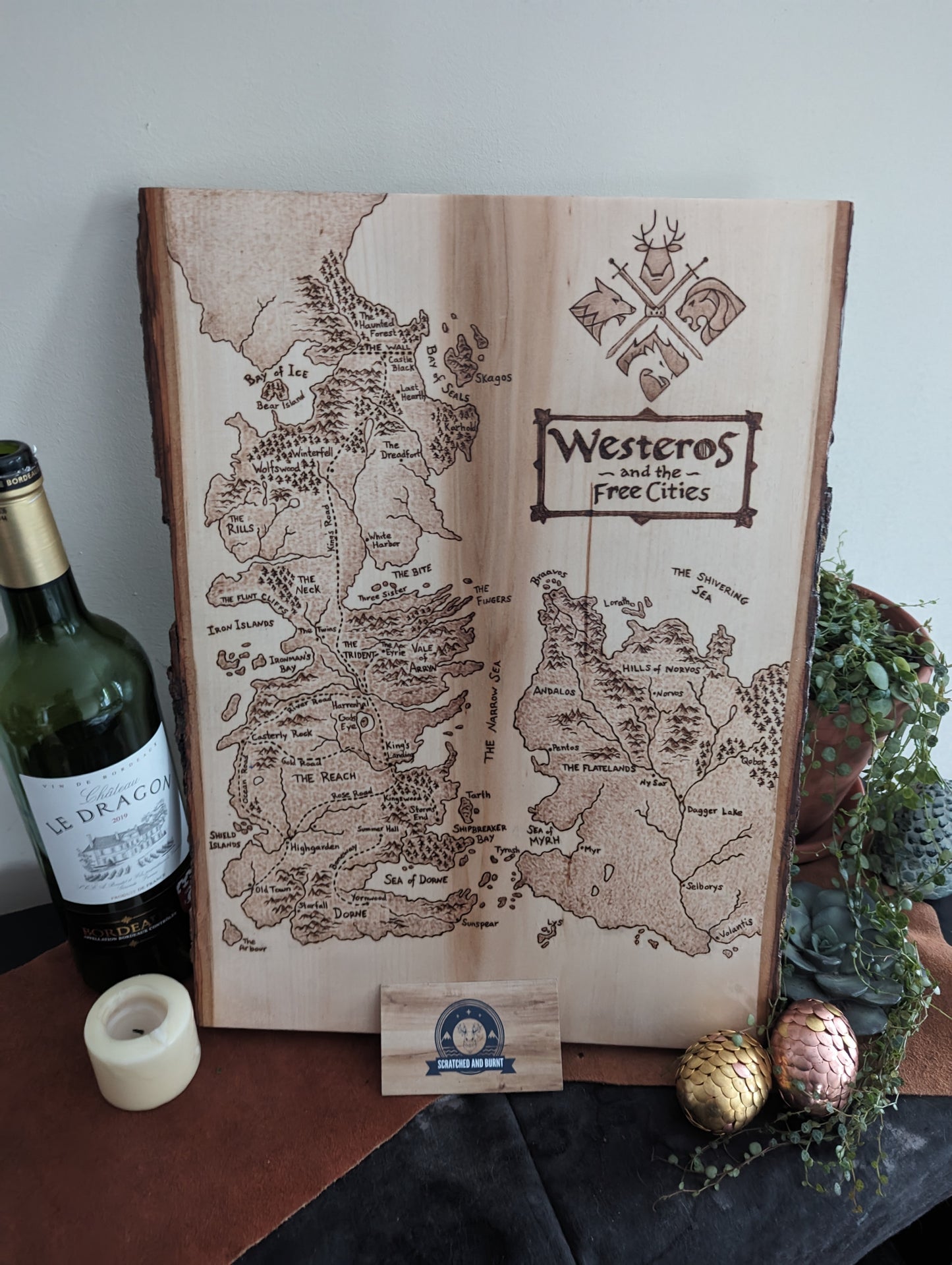 'Westeros and the Free Cities', Game of Thrones Pyrography Map Desk/Wall Art