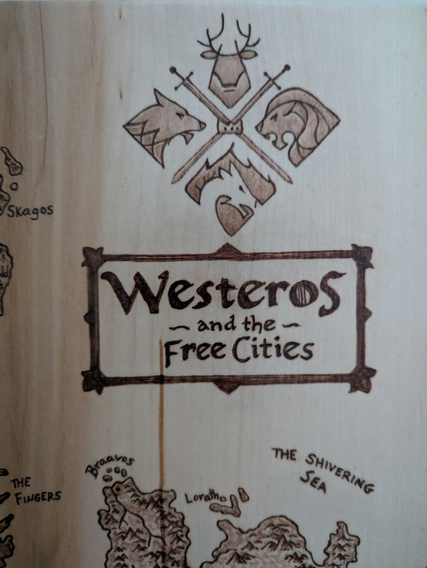 'Westeros and the Free Cities', Game of Thrones Pyrography Map Desk/Wall Art