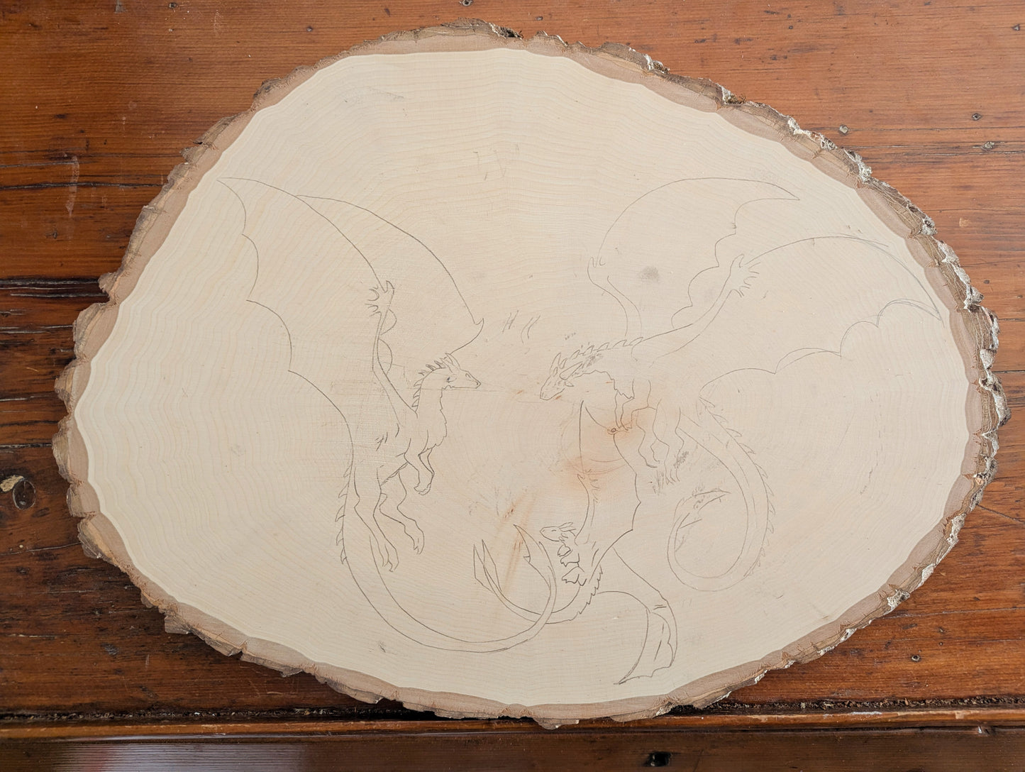 Custom Piece 'Dragon Family' Pyrography w/ Acrylics Basswood Canvas
