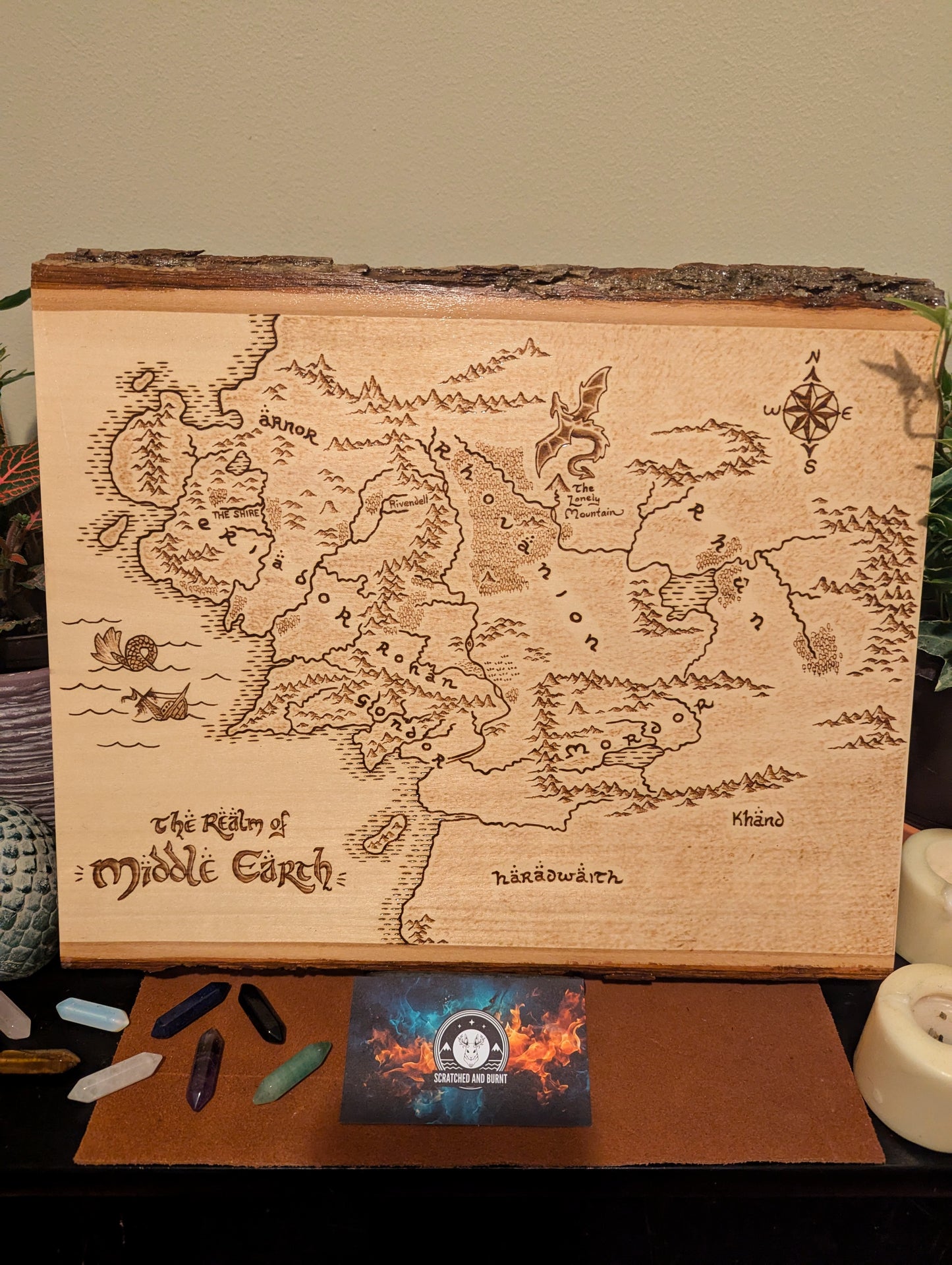 'The Realm of Middle Earth' Map, Pyrography Map Desk/Wall Art