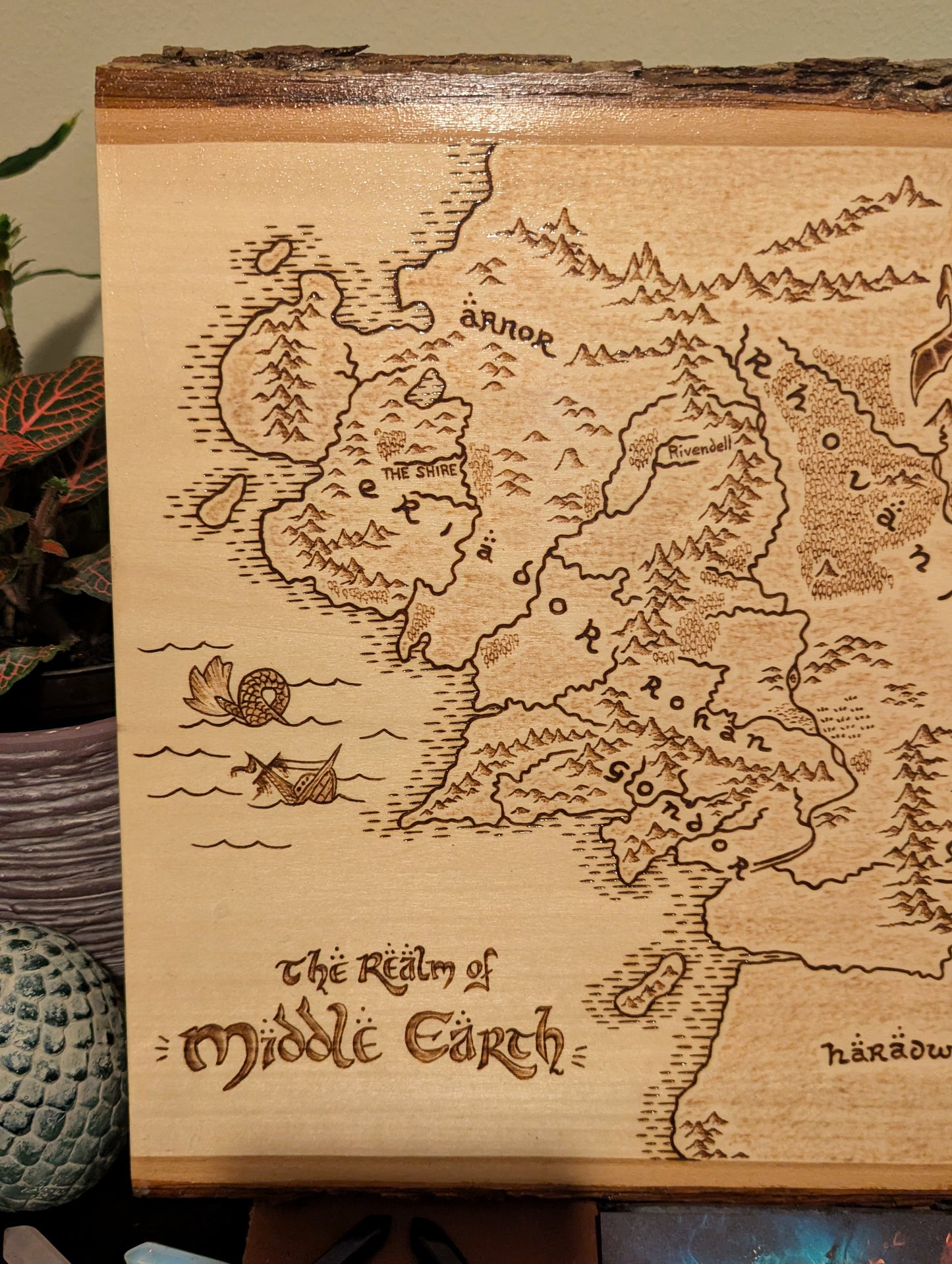 'The Realm of Middle Earth' Map, Pyrography Map Desk/Wall Art