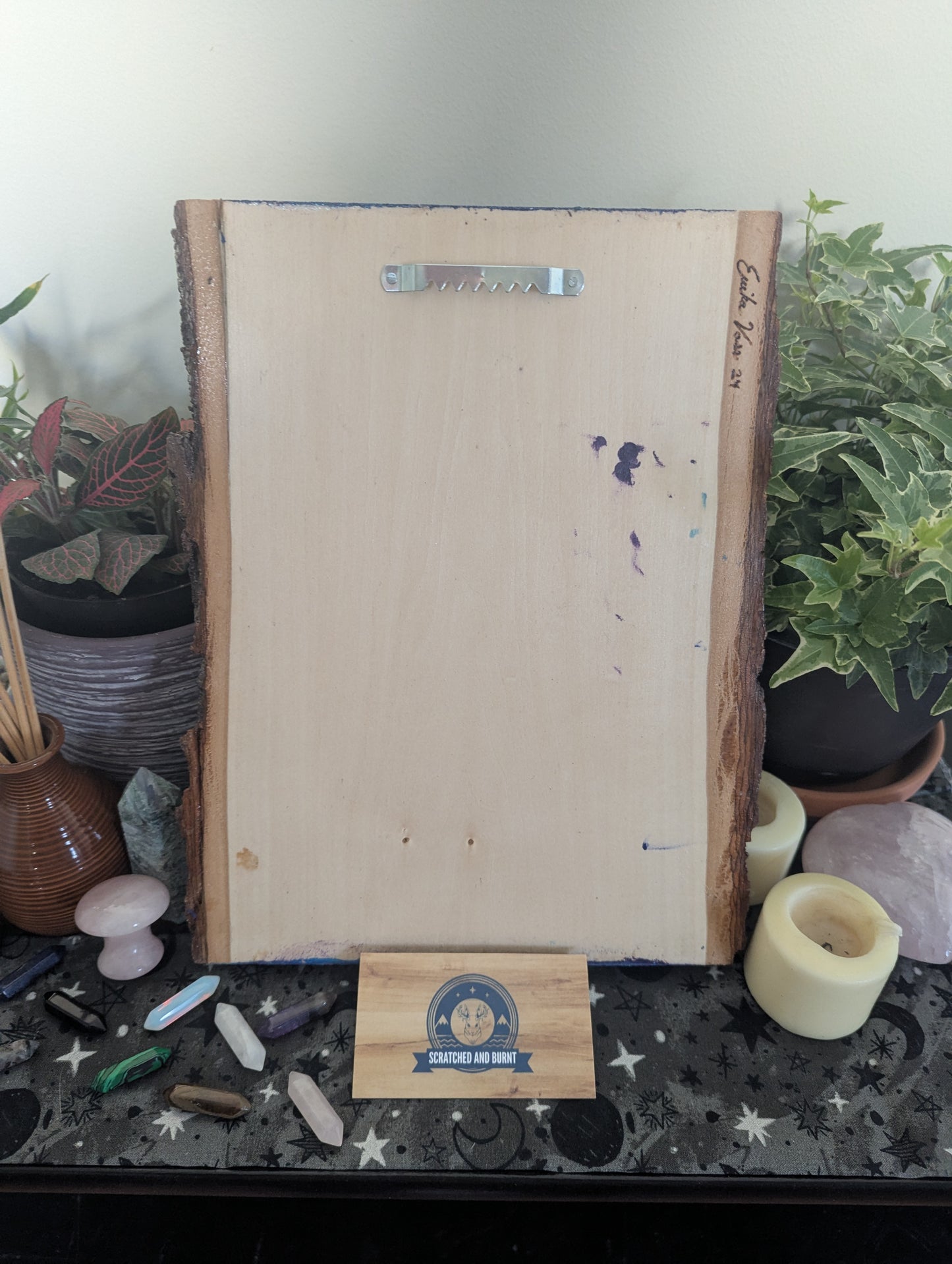 'Moonlit Fox Magic', Pyrography with Acrylics on Wood Desk/Wall Art