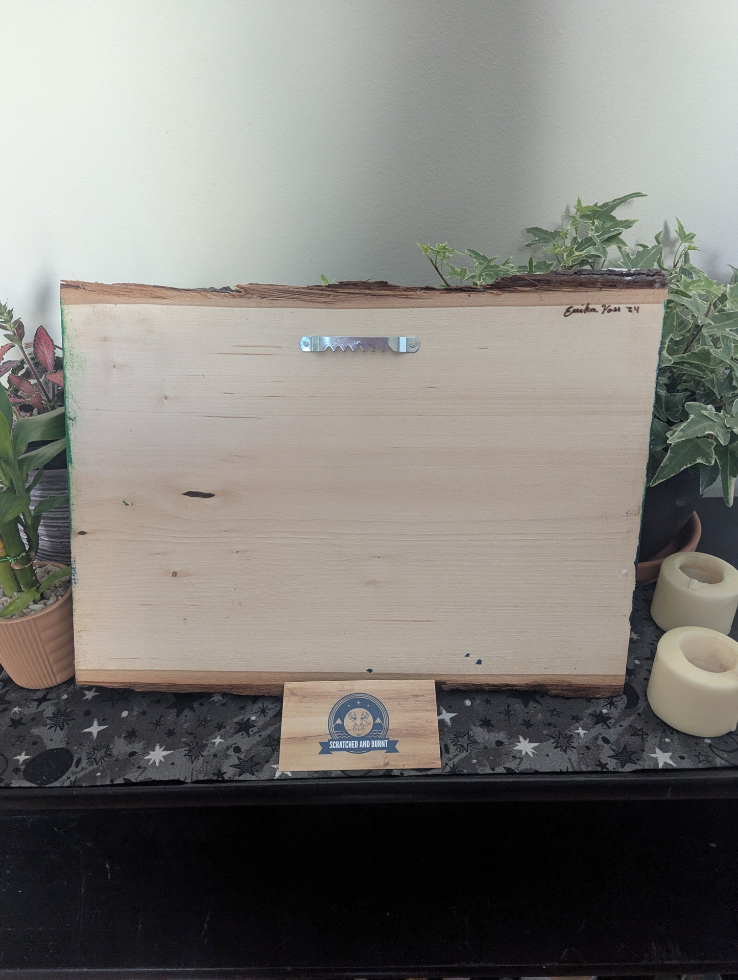 Calvin and Hobbes 'Looking at the Stars' Pyrography on Wood Canvas