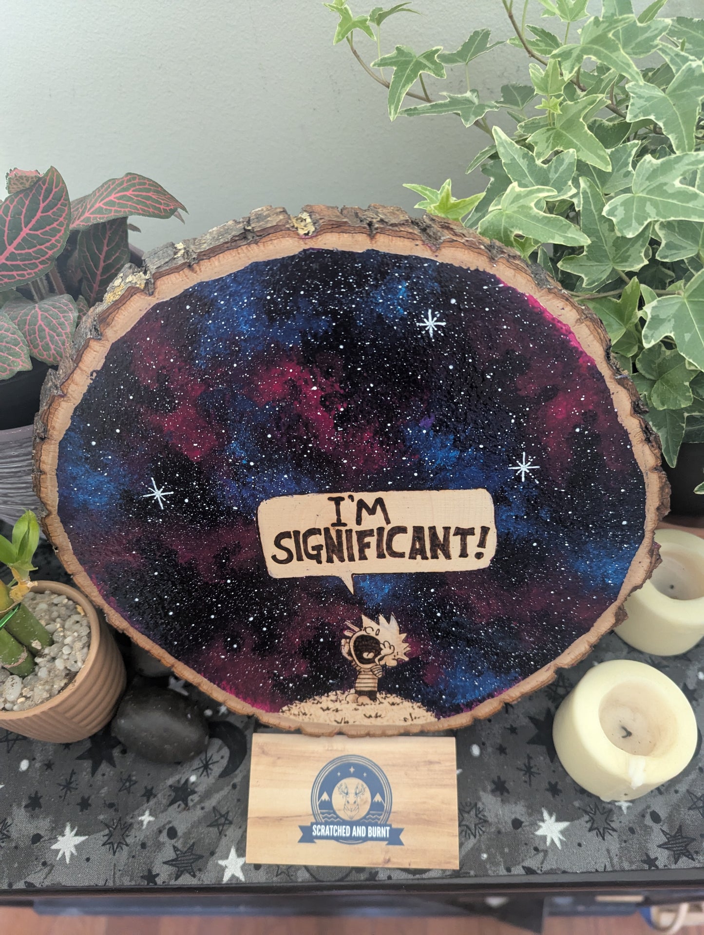 Calvin and Hobbes 'I'm Significant!' Pyrography on Wood Canvas