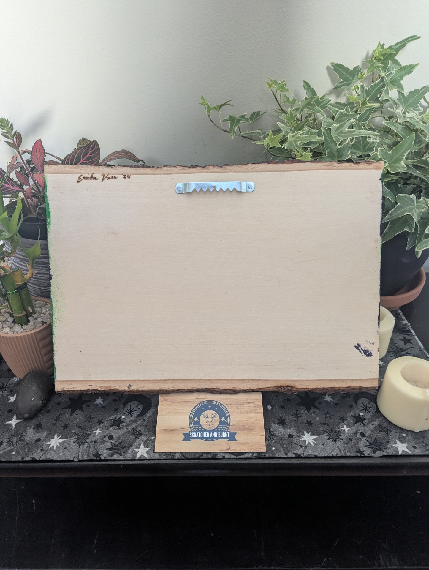 Calvin and Hobbes 'Looking at the Stars' Pyrography on Wood Canvas