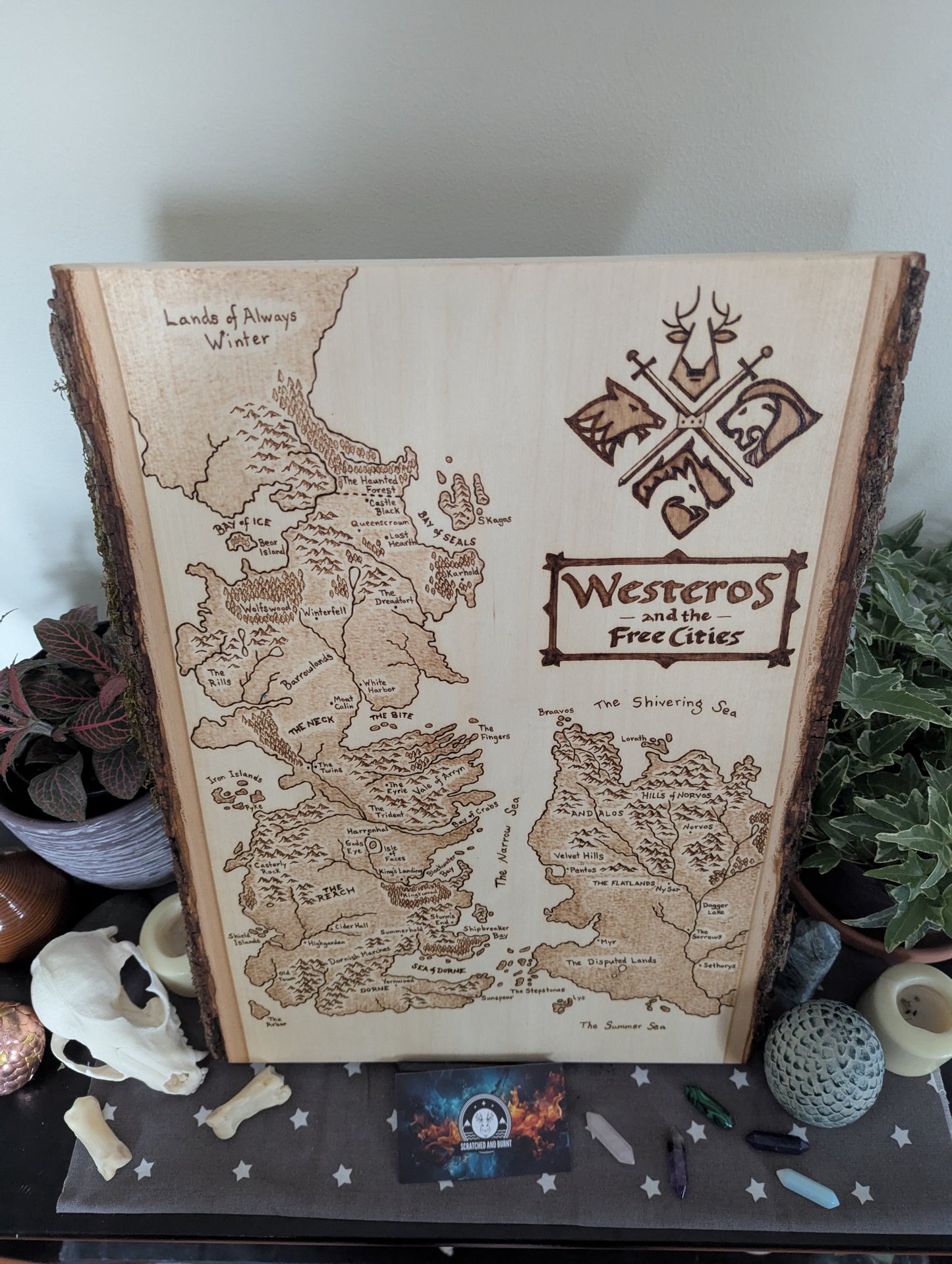 'Westeros and the Free Cities', Game of Thrones Pyrography Map Desk/Wall Art