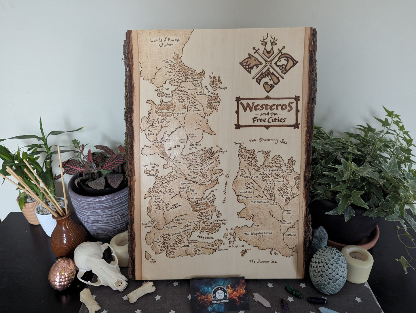 'Westeros and the Free Cities', Game of Thrones Pyrography Map Desk/Wall Art