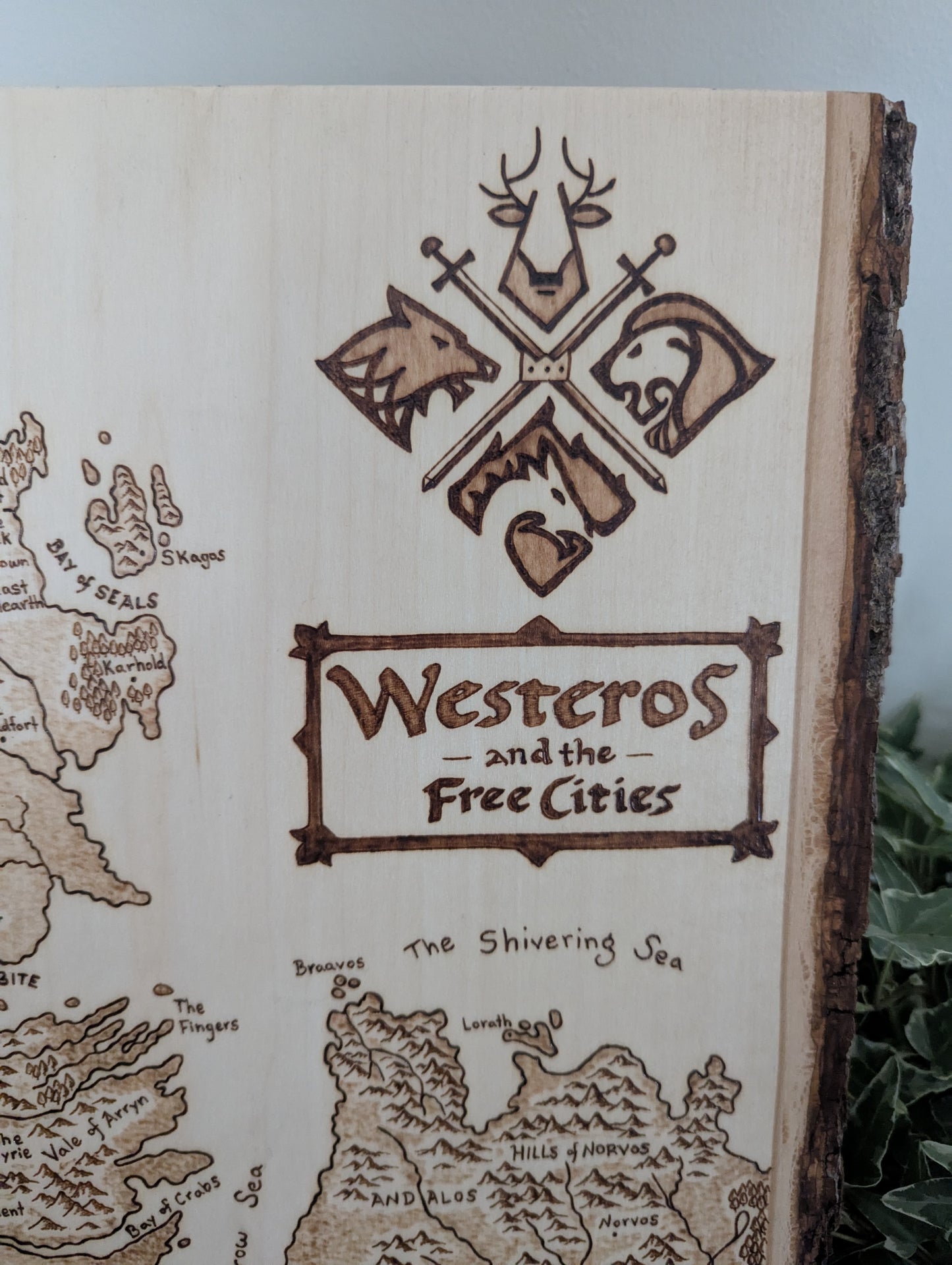 'Westeros and the Free Cities', Game of Thrones Pyrography Map Desk/Wall Art