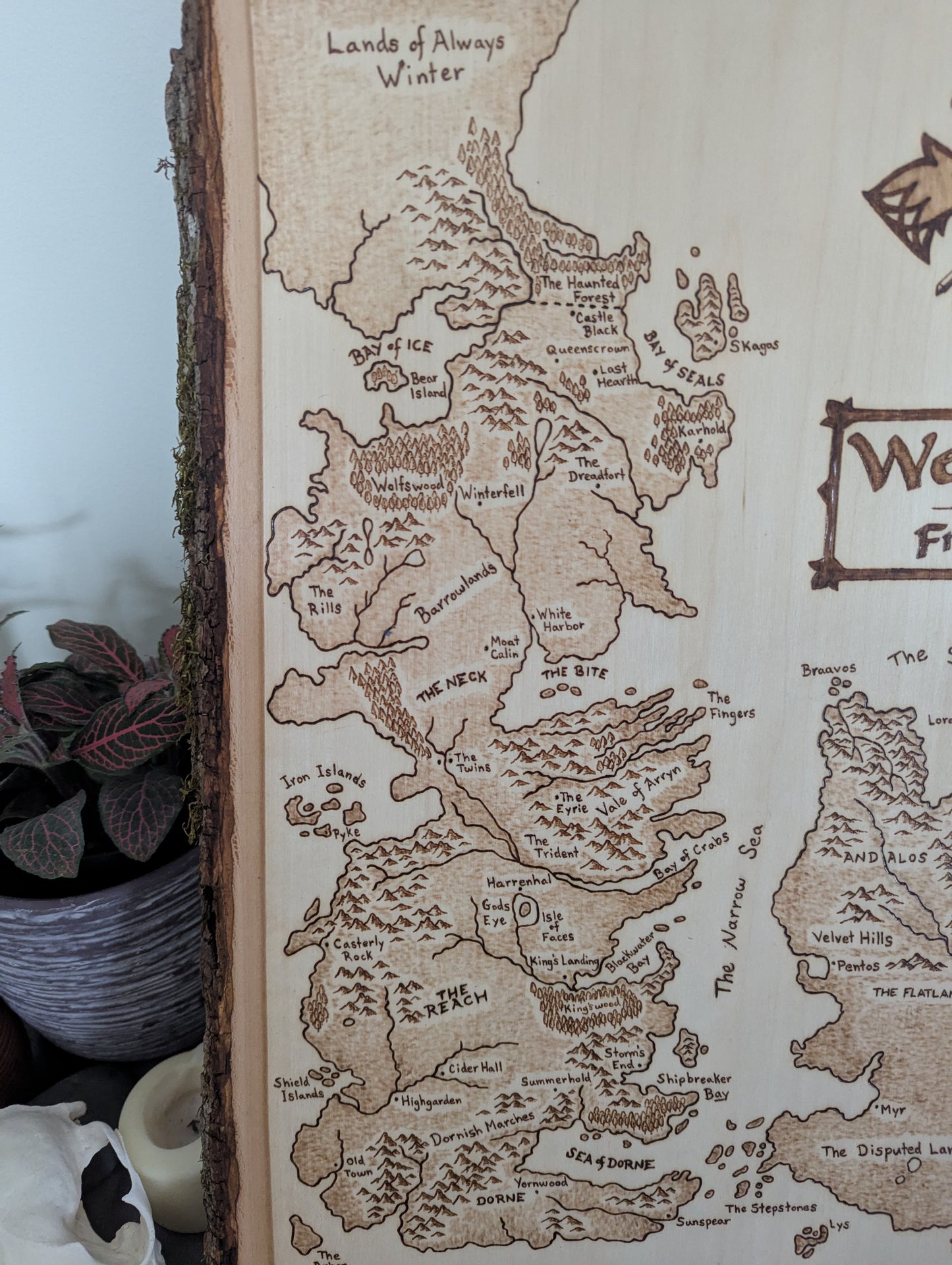 'Westeros and the Free Cities', Game of Thrones Pyrography Map Desk/Wall Art