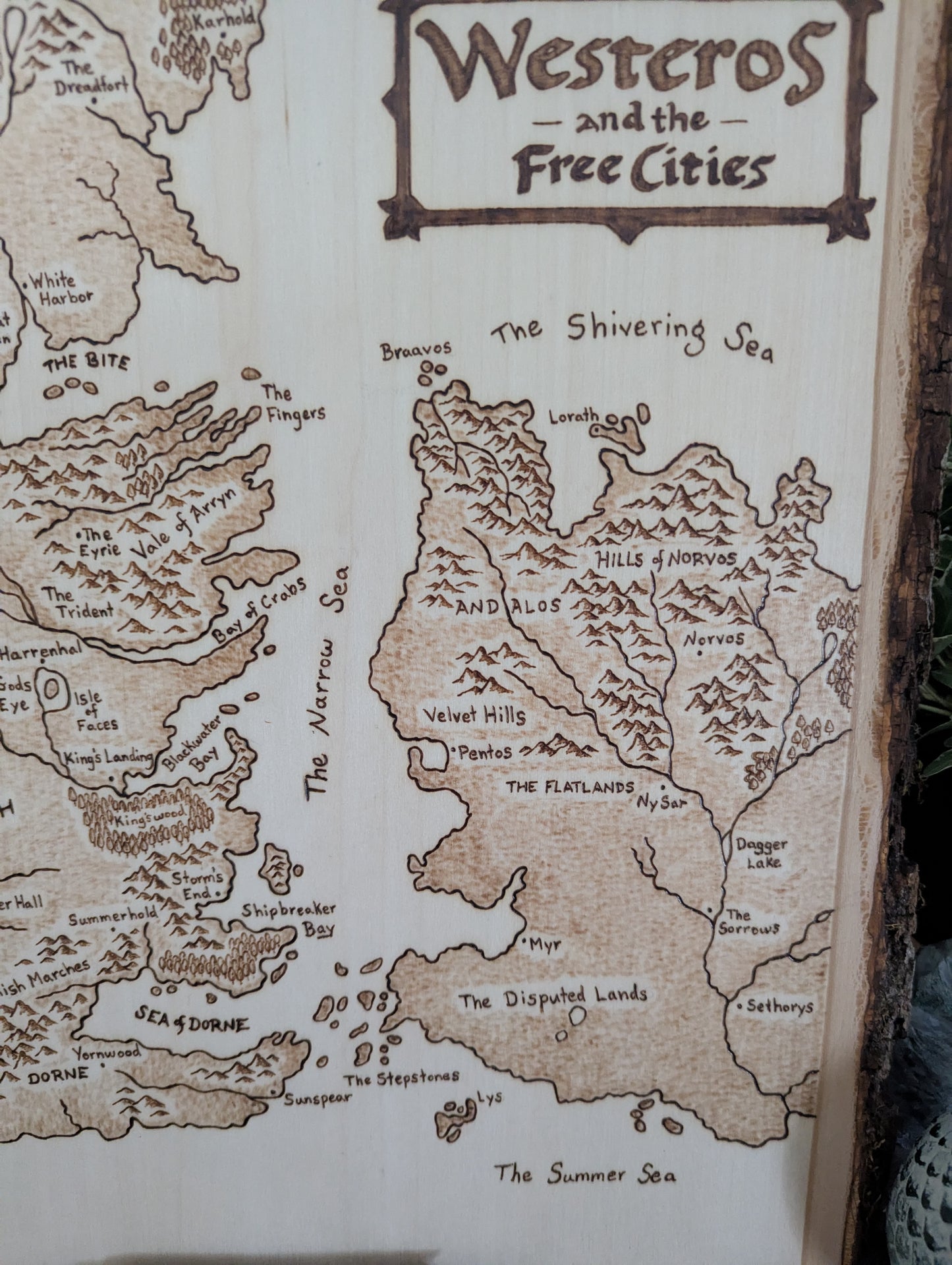 'Westeros and the Free Cities', Game of Thrones Pyrography Map Desk/Wall Art