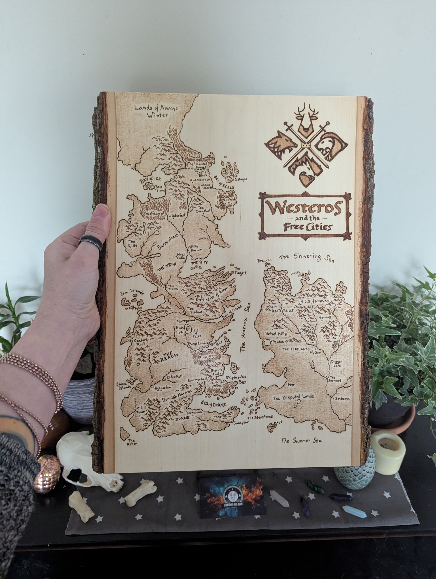 'Westeros and the Free Cities', Game of Thrones Pyrography Map Desk/Wall Art