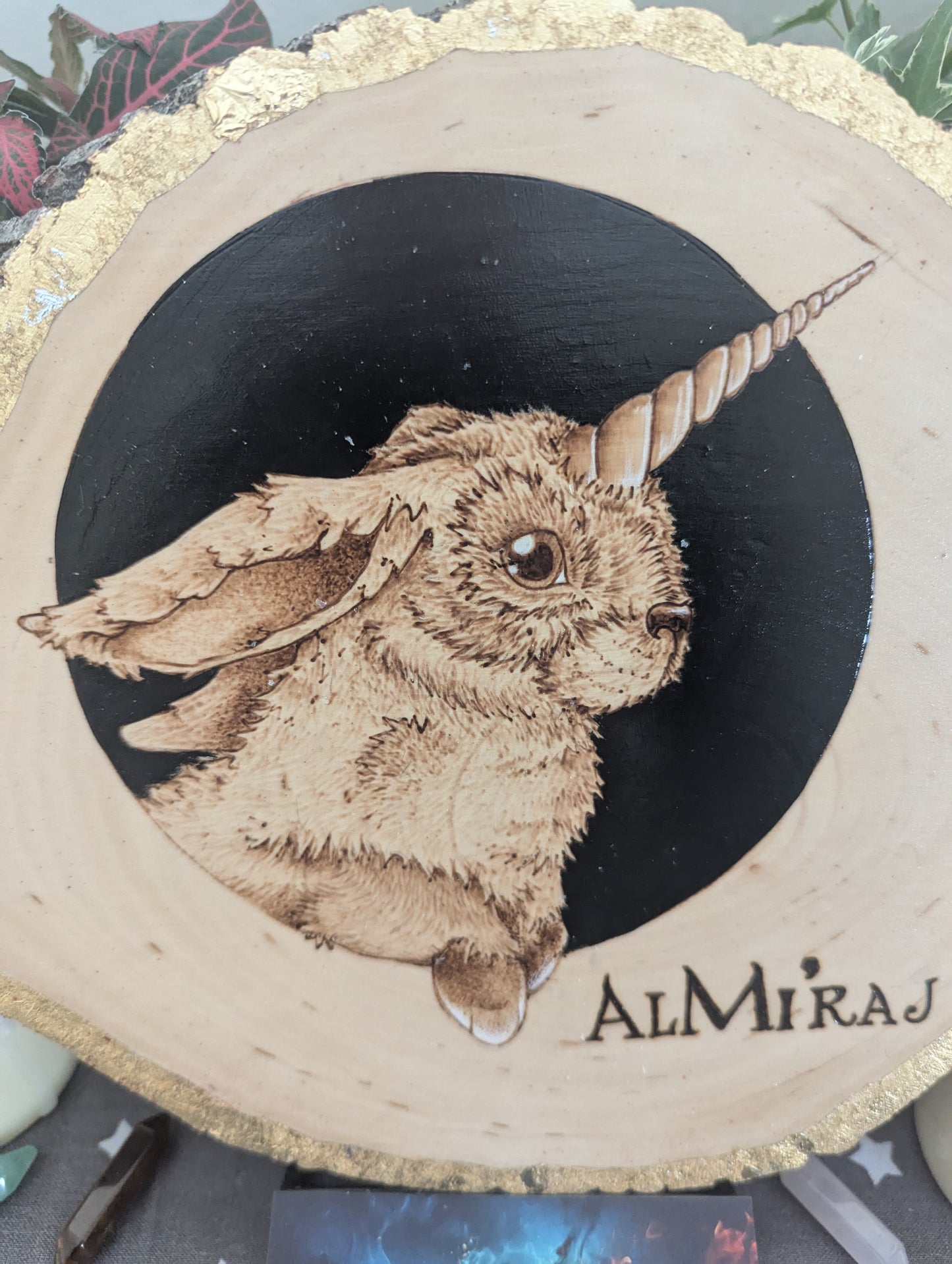 'Gilded Al-Mi'raj', Pyrography with Gold Foil Accents on Wood, Desk/Wall Art