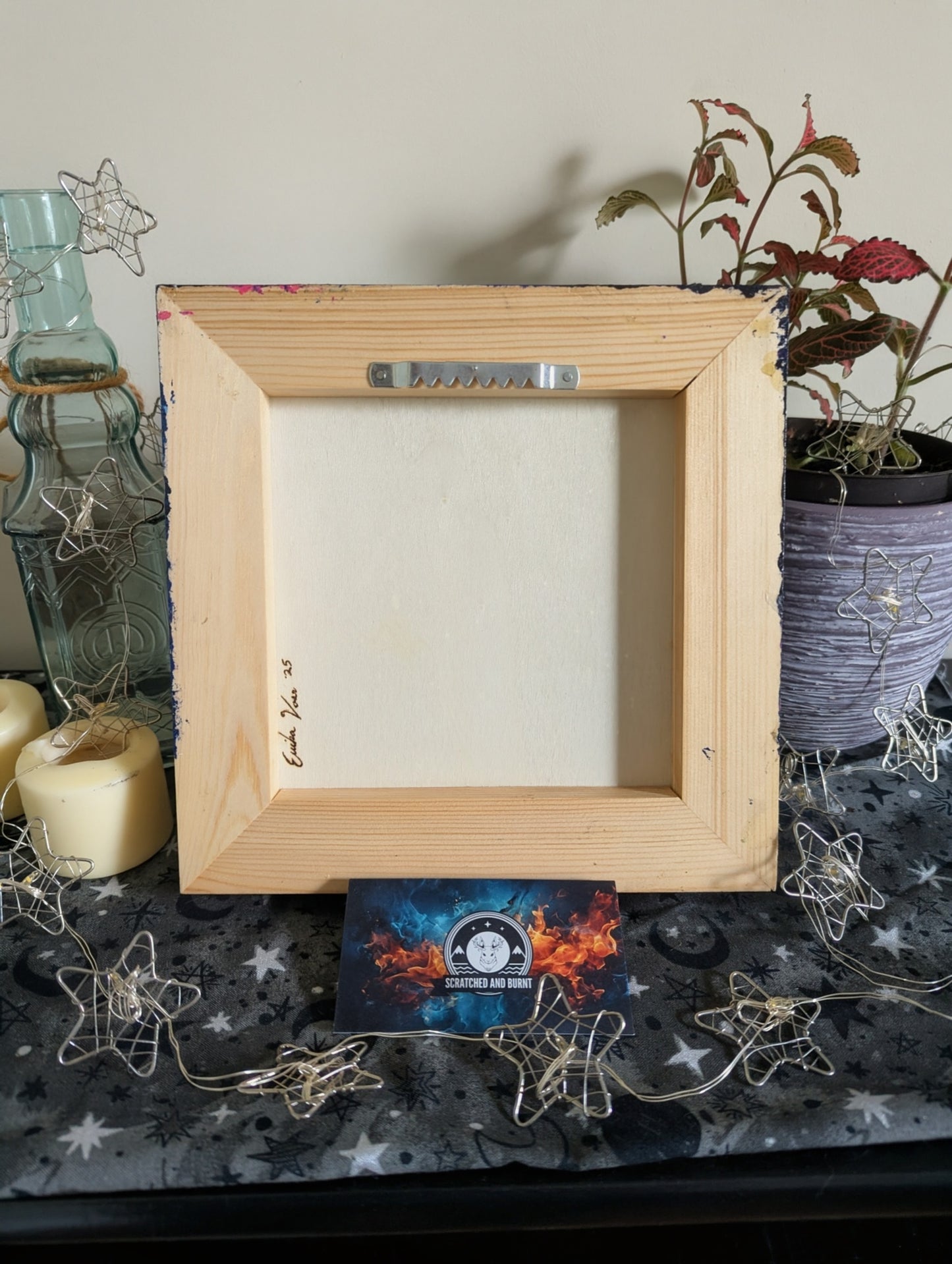 Alien Abduction, Moth Man! Pyrography w/ Acrylics, Desk/Wall Art