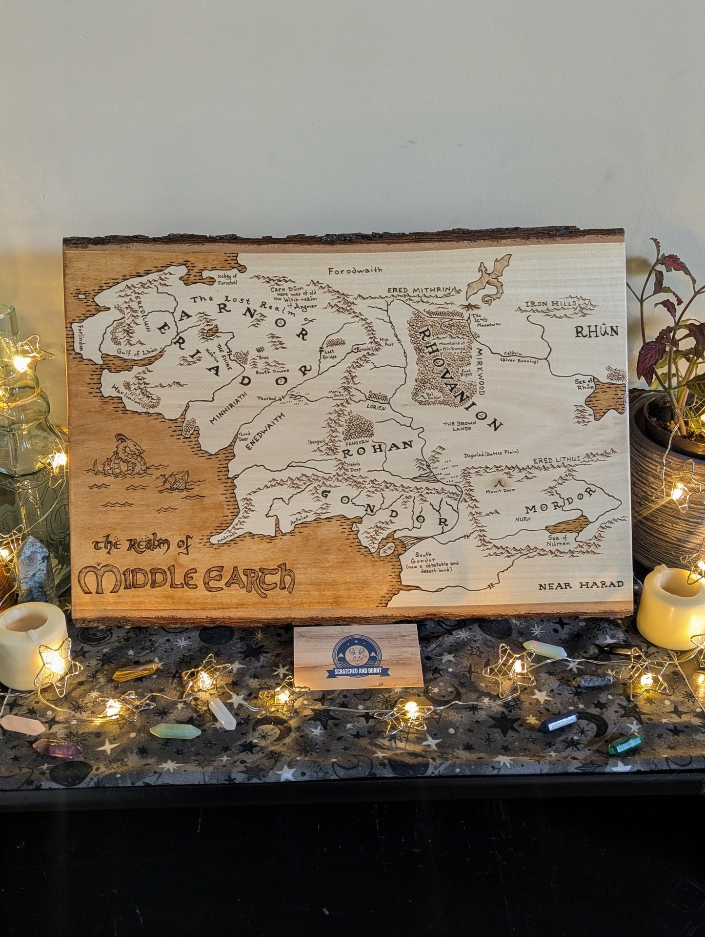'The Realm of Middle Earth' Map, Pyrography Map Desk/Wall Art Large