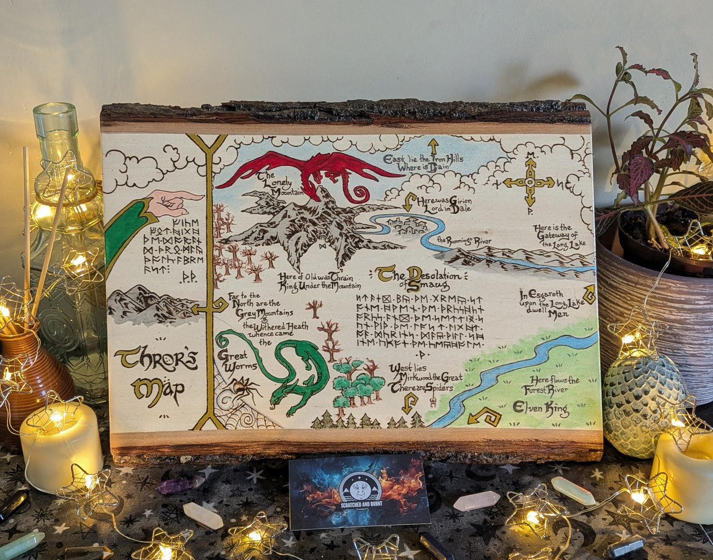'Thror's Map' The Hobbit Map, Pyrography, Watercolors Desk/Wall Art