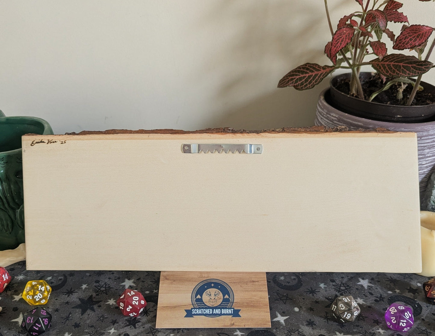 'Welcome Adventurers, Please Roll For Initiative', Pyrography, Watercolors on Wood, Desk/Wall Art