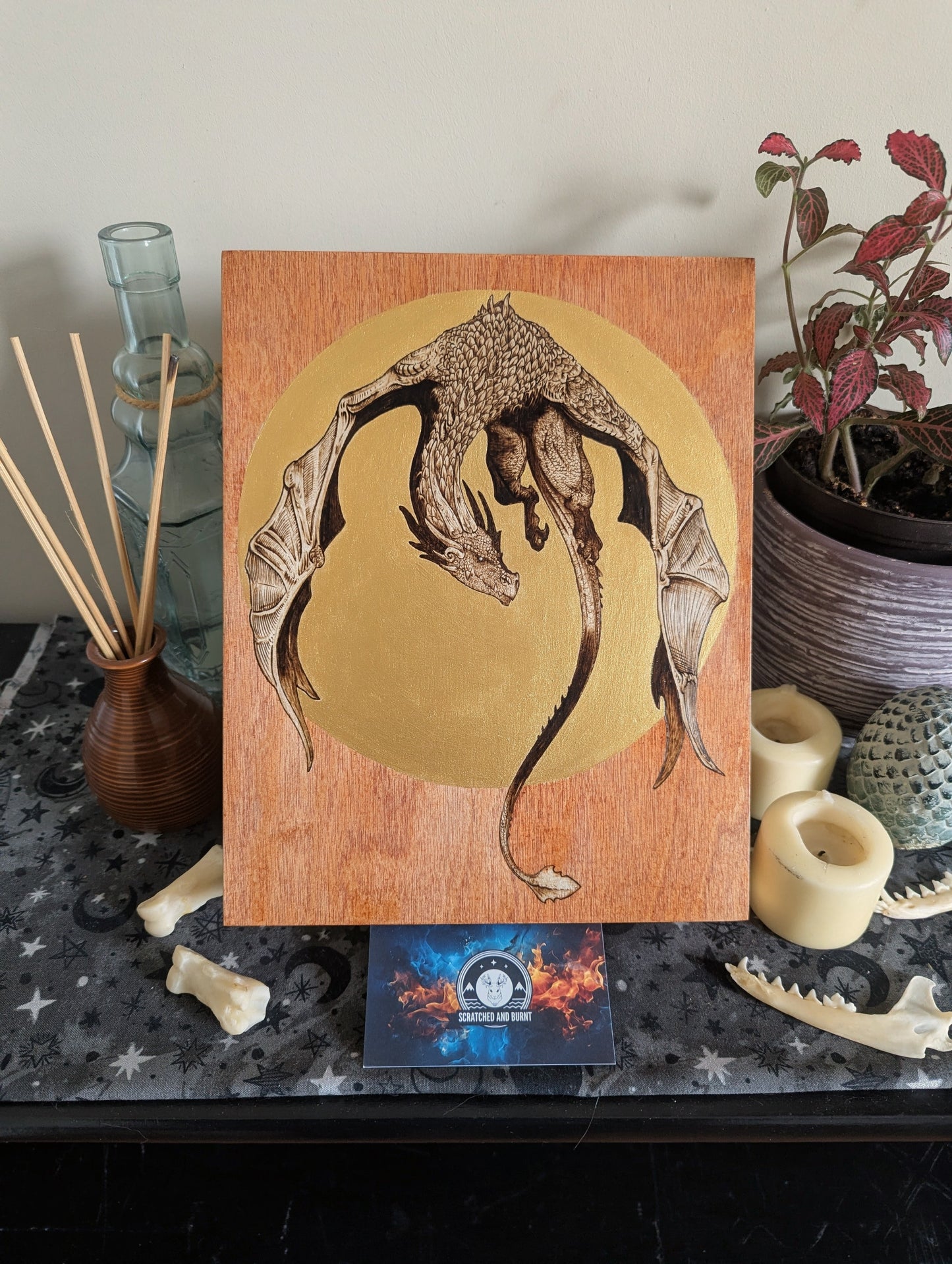 'Dragonflight', Pyrography with Acrylics on Wood, Desk/Wall Art