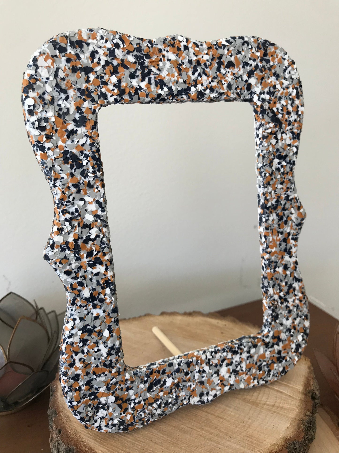 Wooden Curved Picture Frame with "Calico" Color Flake Texture