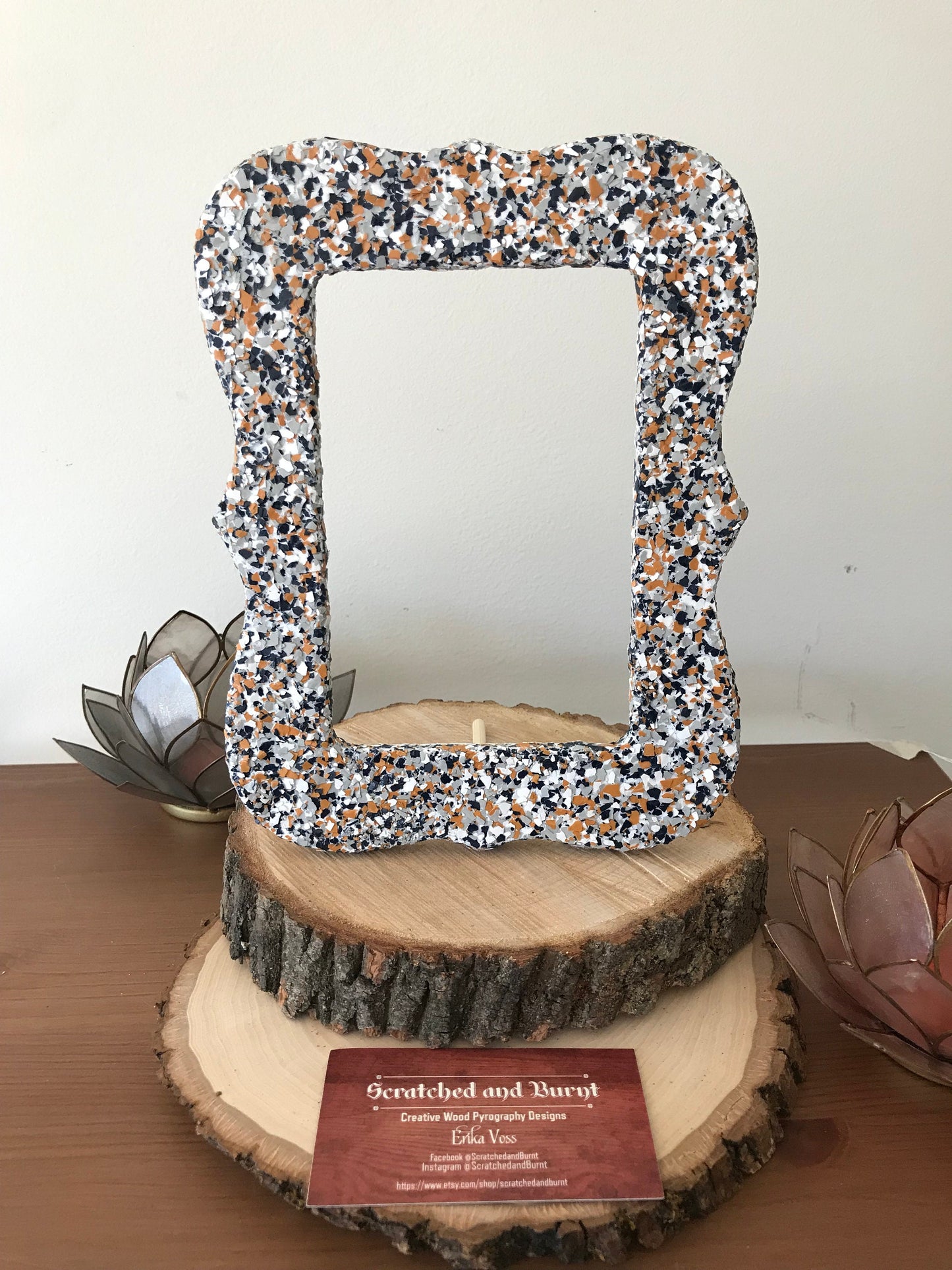 Wooden Curved Picture Frame with "Calico" Color Flake Texture