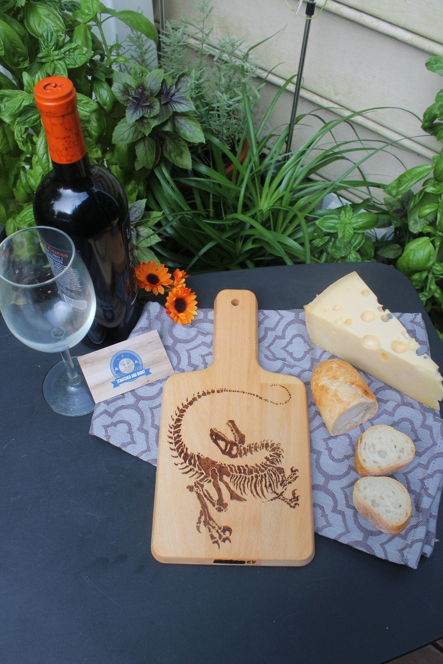 Raptor Skeleton Wood-Burned Fantasy Cutting Board Art