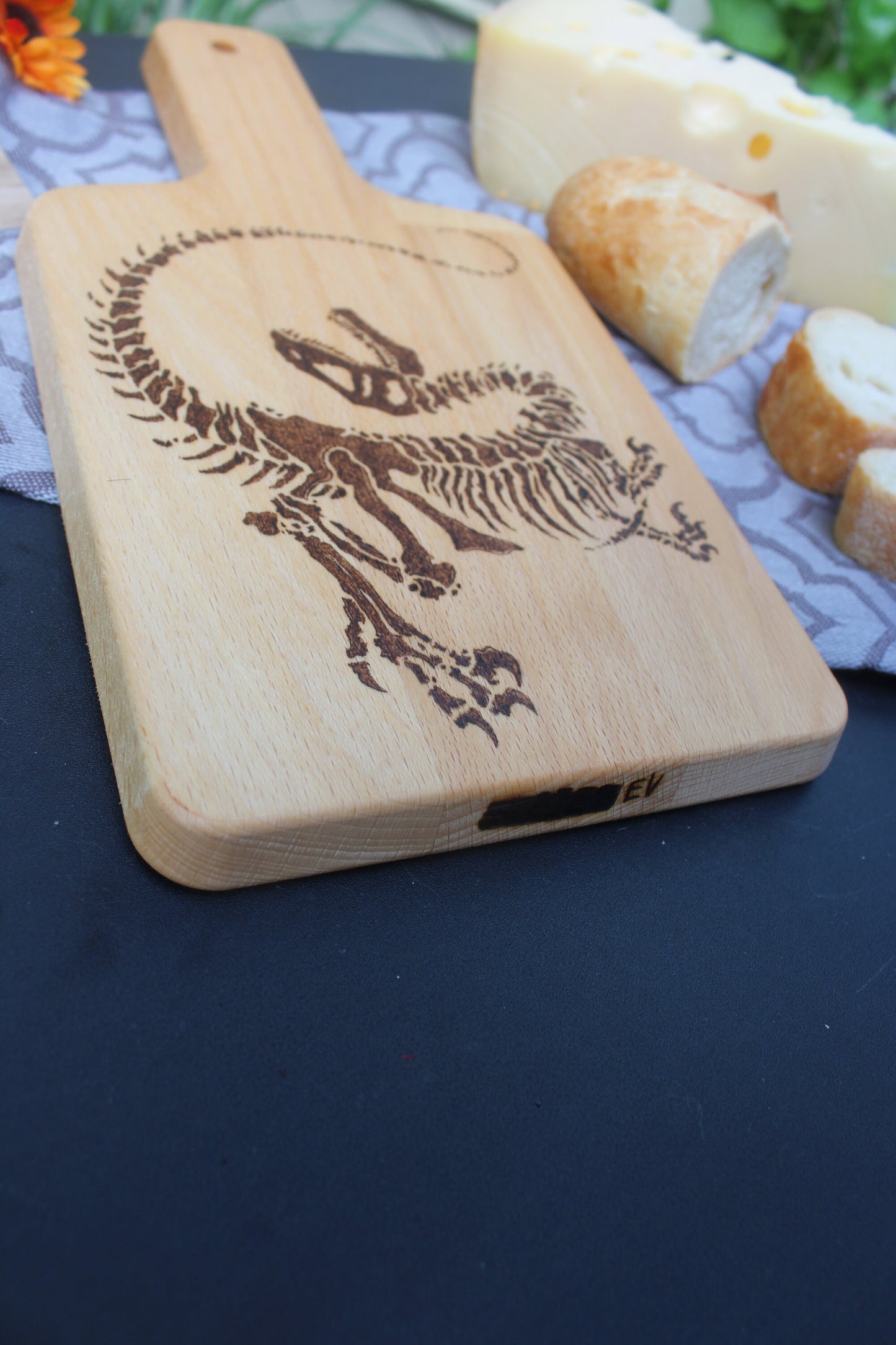 Raptor Skeleton Wood-Burned Fantasy Cutting Board Art