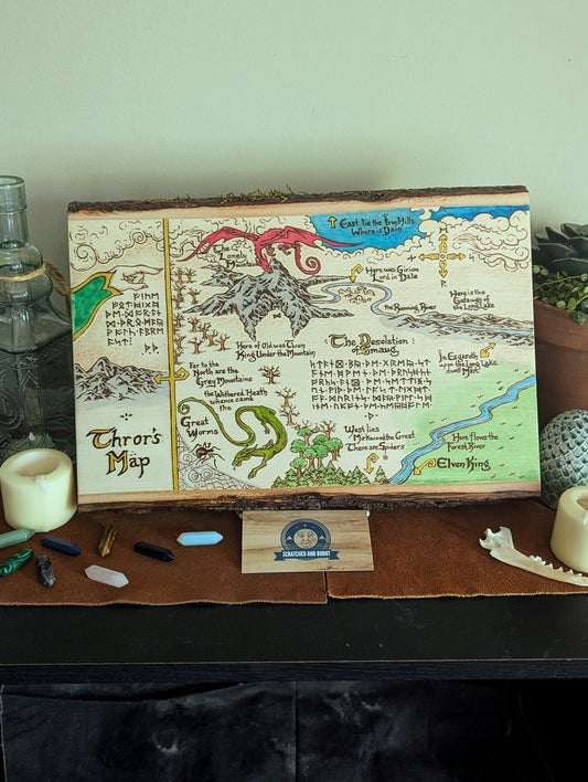 'Thror's Map' The Hobbit Map, Pyrography, Watercolors Desk/Wall Art