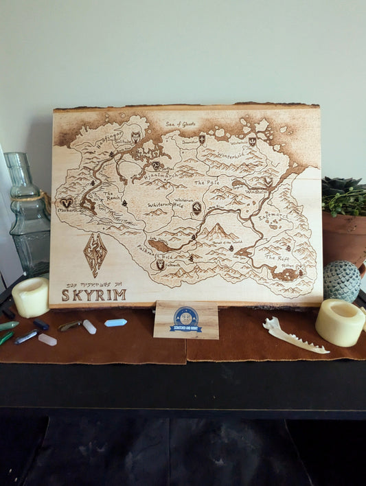 'Province of Skyrim,' Pyrography Map Desk/Wall Art Large