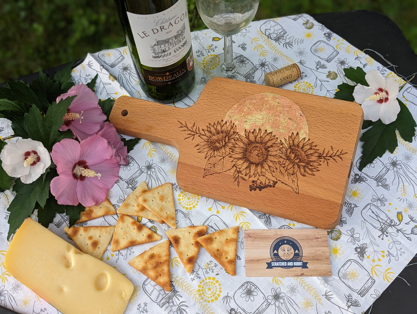 Sunflowers Wood-Burned Cutting Board Art