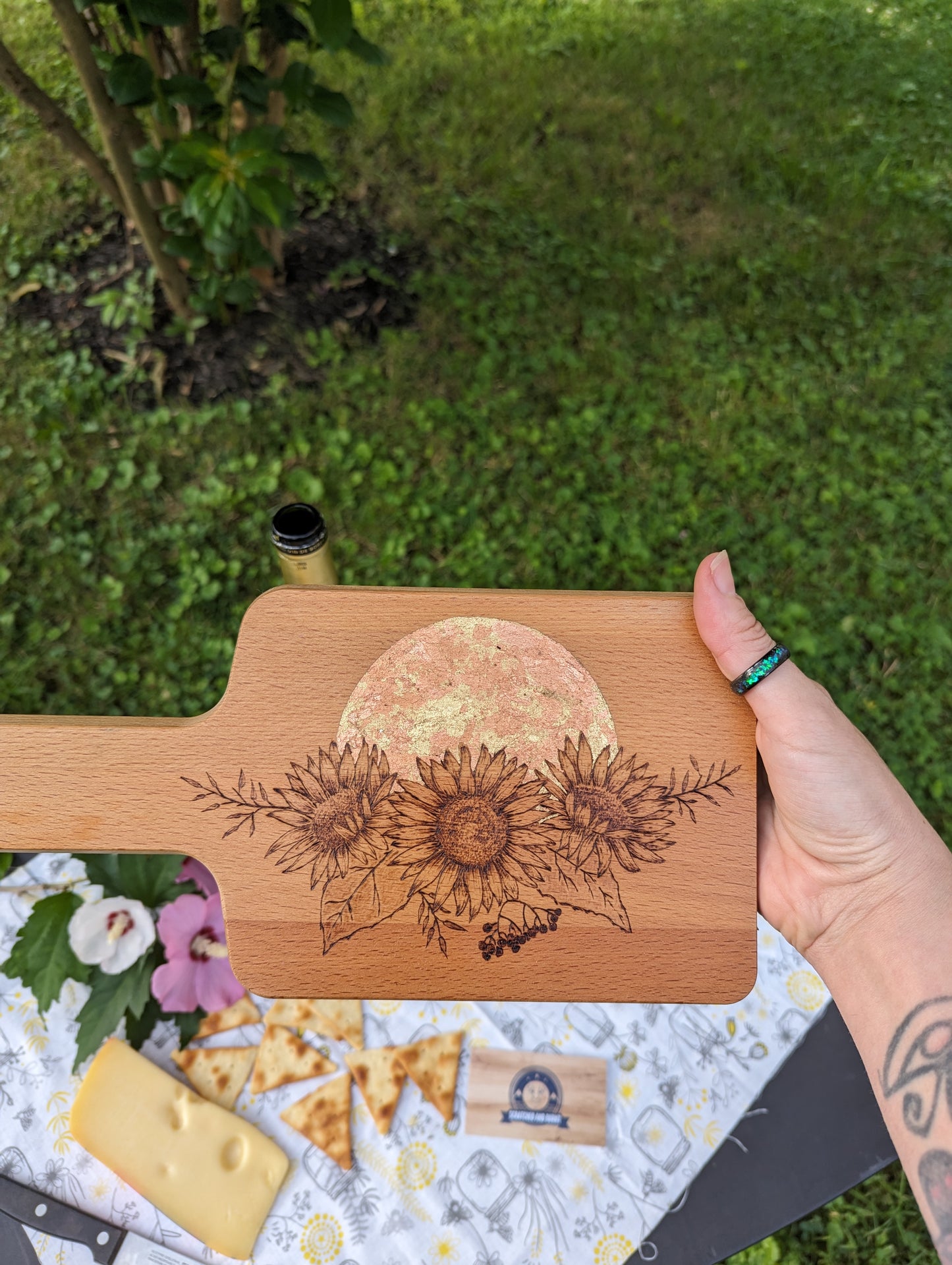 Sunflowers Wood-Burned Cutting Board Art